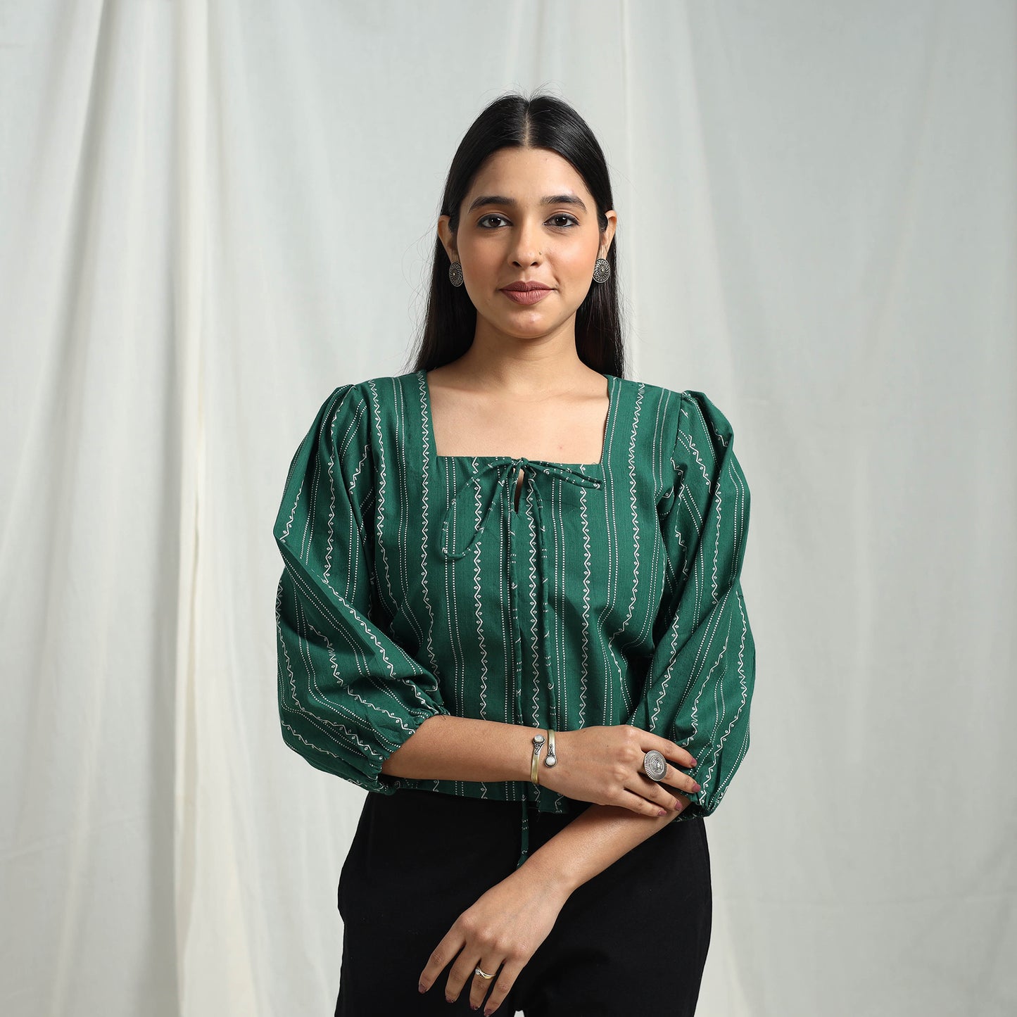 Green - Cotton Jacquard Crop Top 02