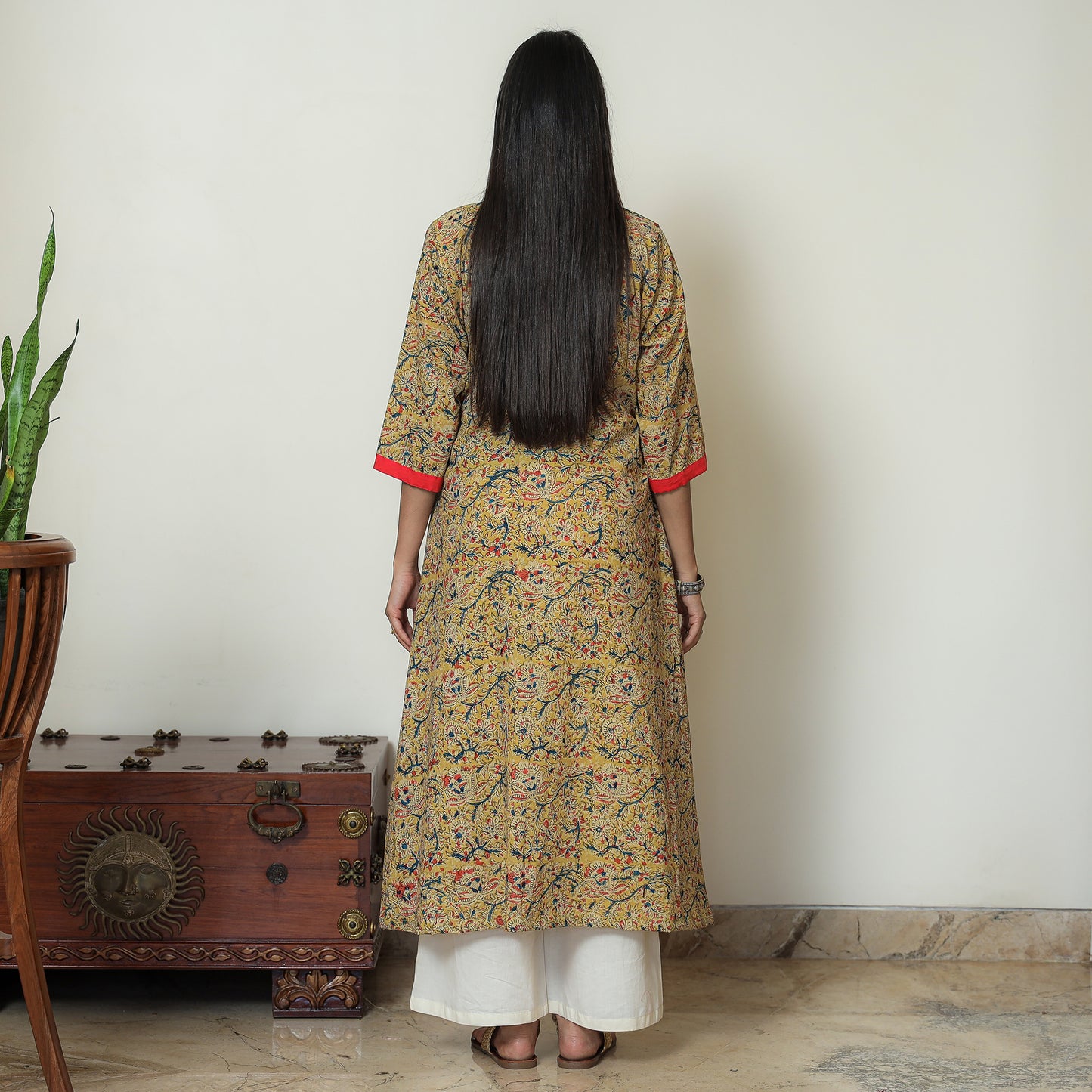 Kalamkari Hand Block Printed Cotton A-Line Kurta For Women
