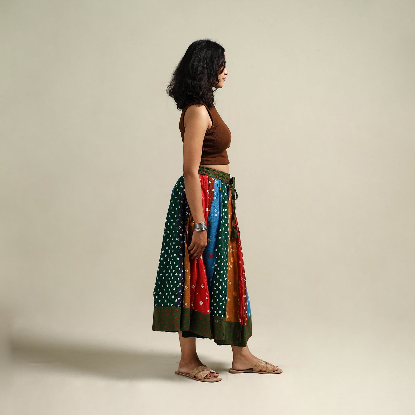 Multicolor - Bandhani Tie-Dye Patchwork Cotton Short Skirt 36