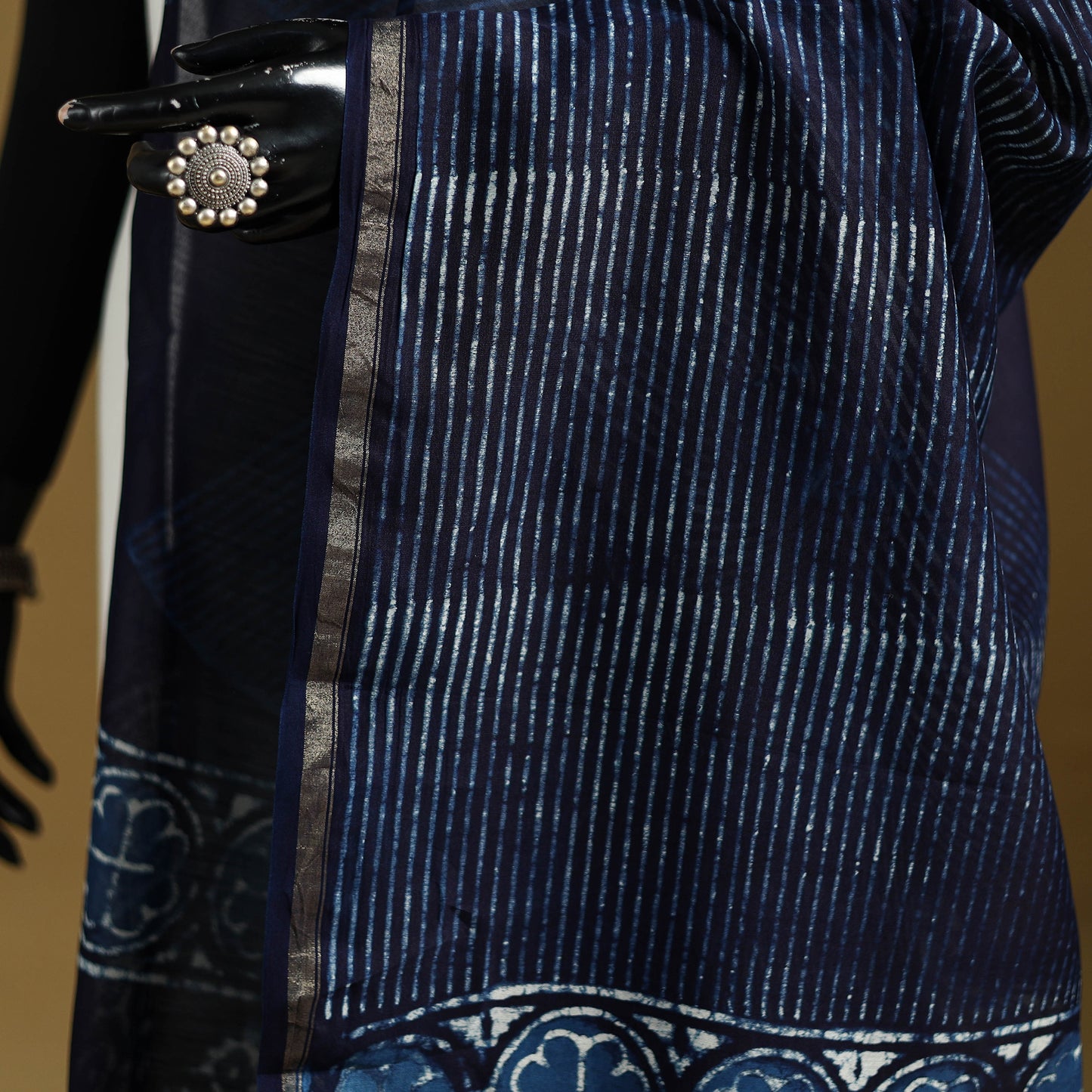Blue - Pipad Hand Block Print Natural Dyed Chanderi Silk Handloom Dupatta 48