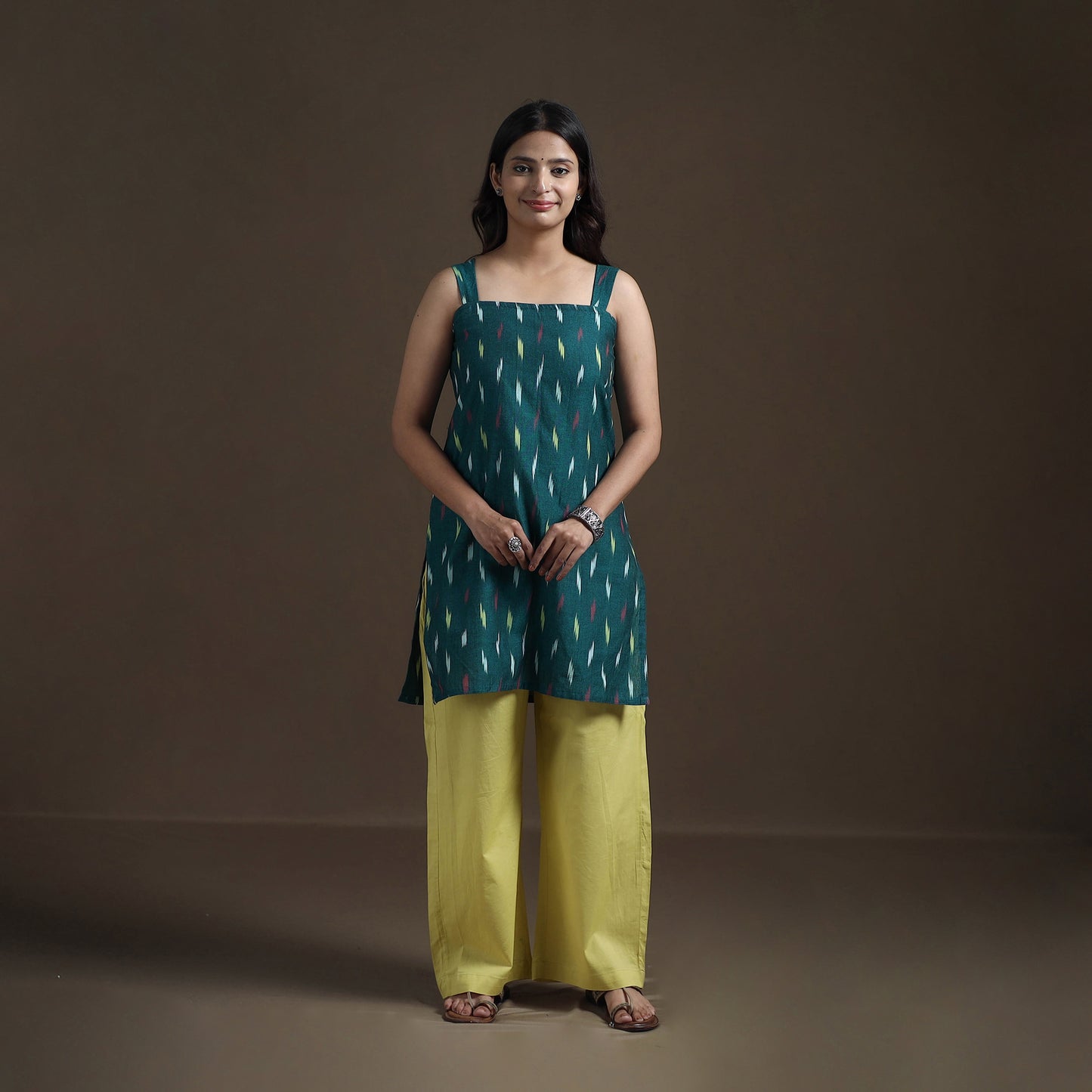Pochampally Ikat Cotton Sleeveless Short Kurta for Women 30