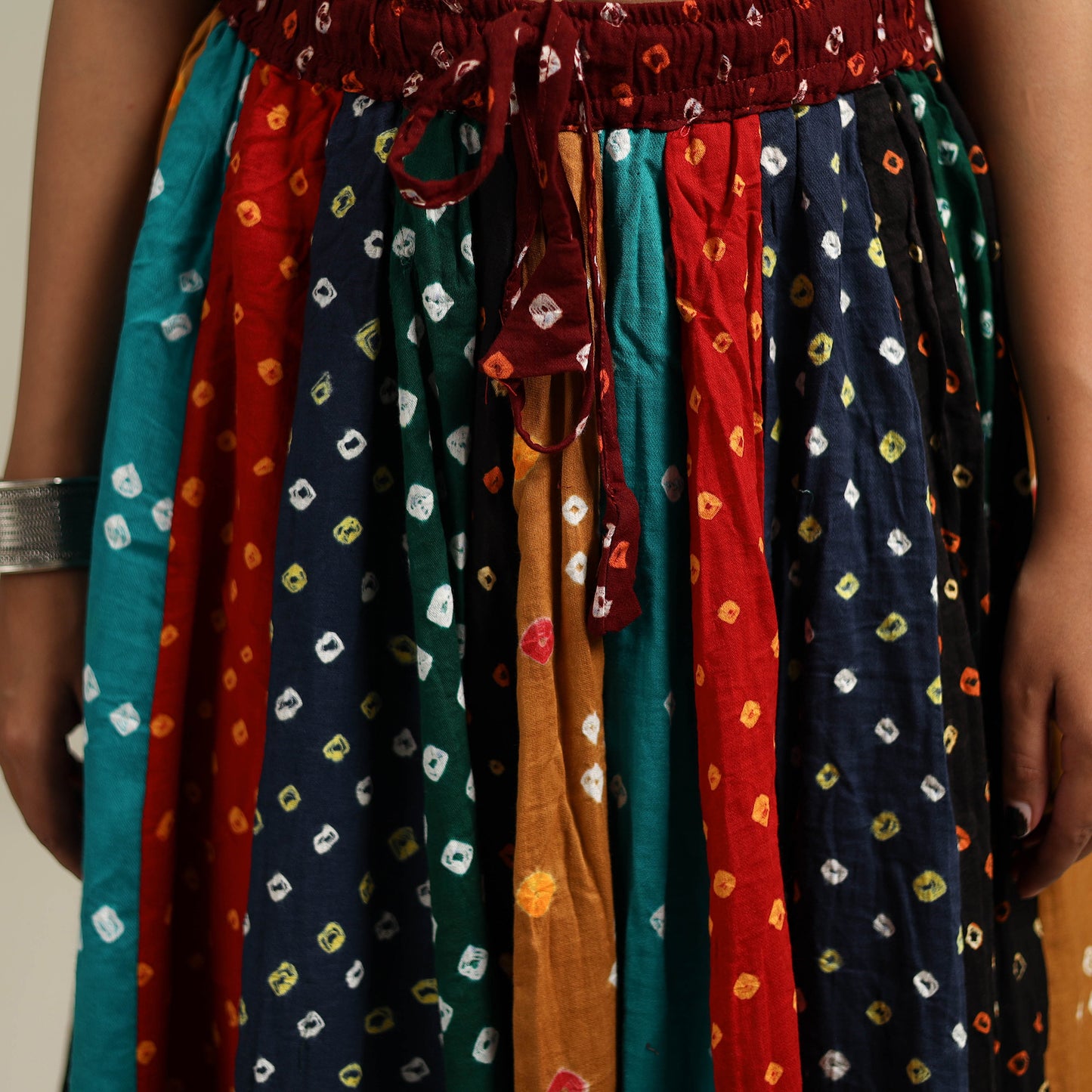 Multicolor - Bandhani Tie-Dye Patchwork Cotton Short Skirt 38