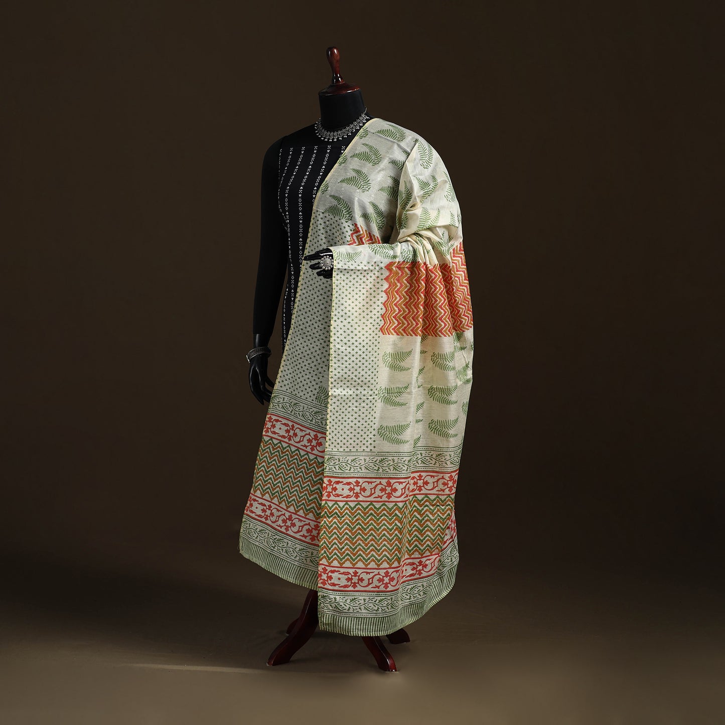 Sanganeri Hand Block Print Chanderi Silk Dupatta 46