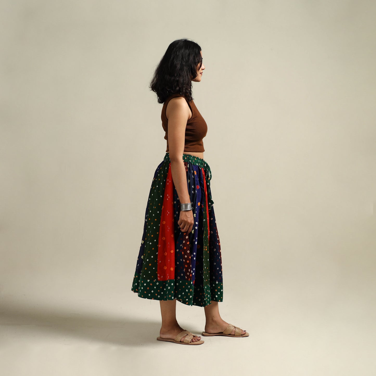 Multicolor - Bandhani Tie-Dye Patchwork Cotton Short Skirt 39