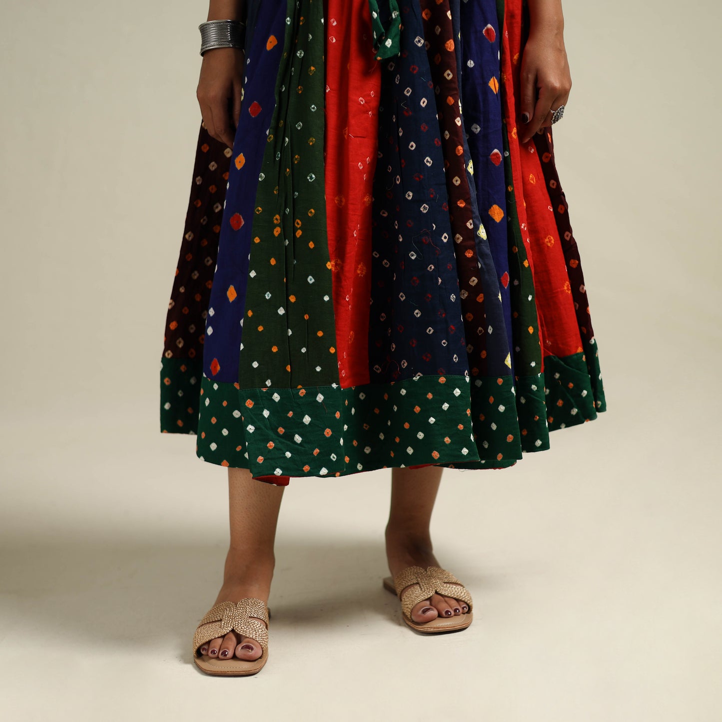 Multicolor - Bandhani Tie-Dye Patchwork Cotton Short Skirt 39