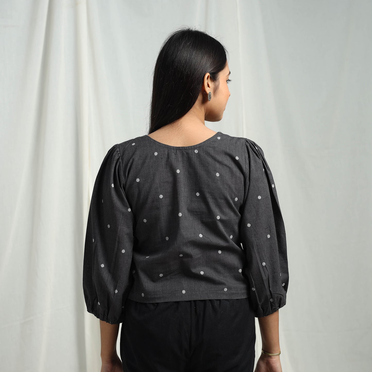 Buy Black Cotton Jacquard Crop Top