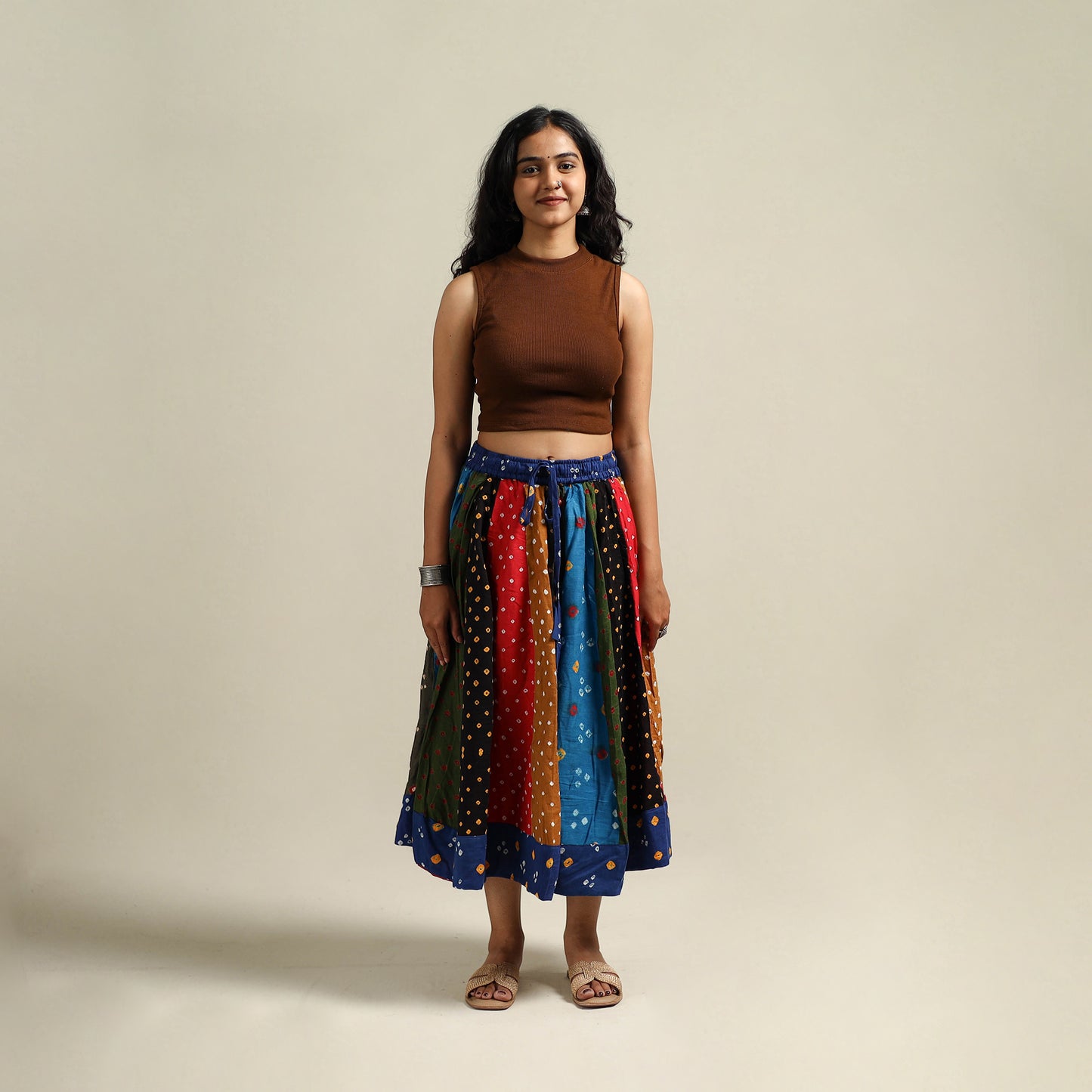 Multicolor - Bandhani Tie-Dye Patchwork Cotton Short Skirt 40