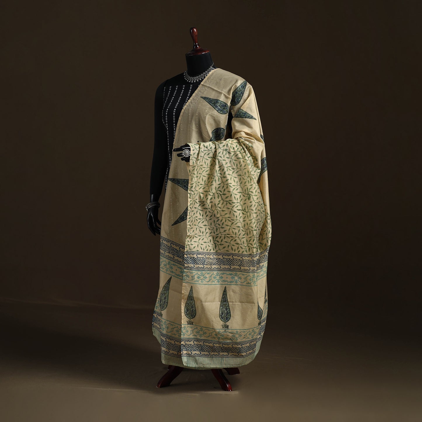 Sanganeri Hand Block Print Chanderi Silk Dupatta 47