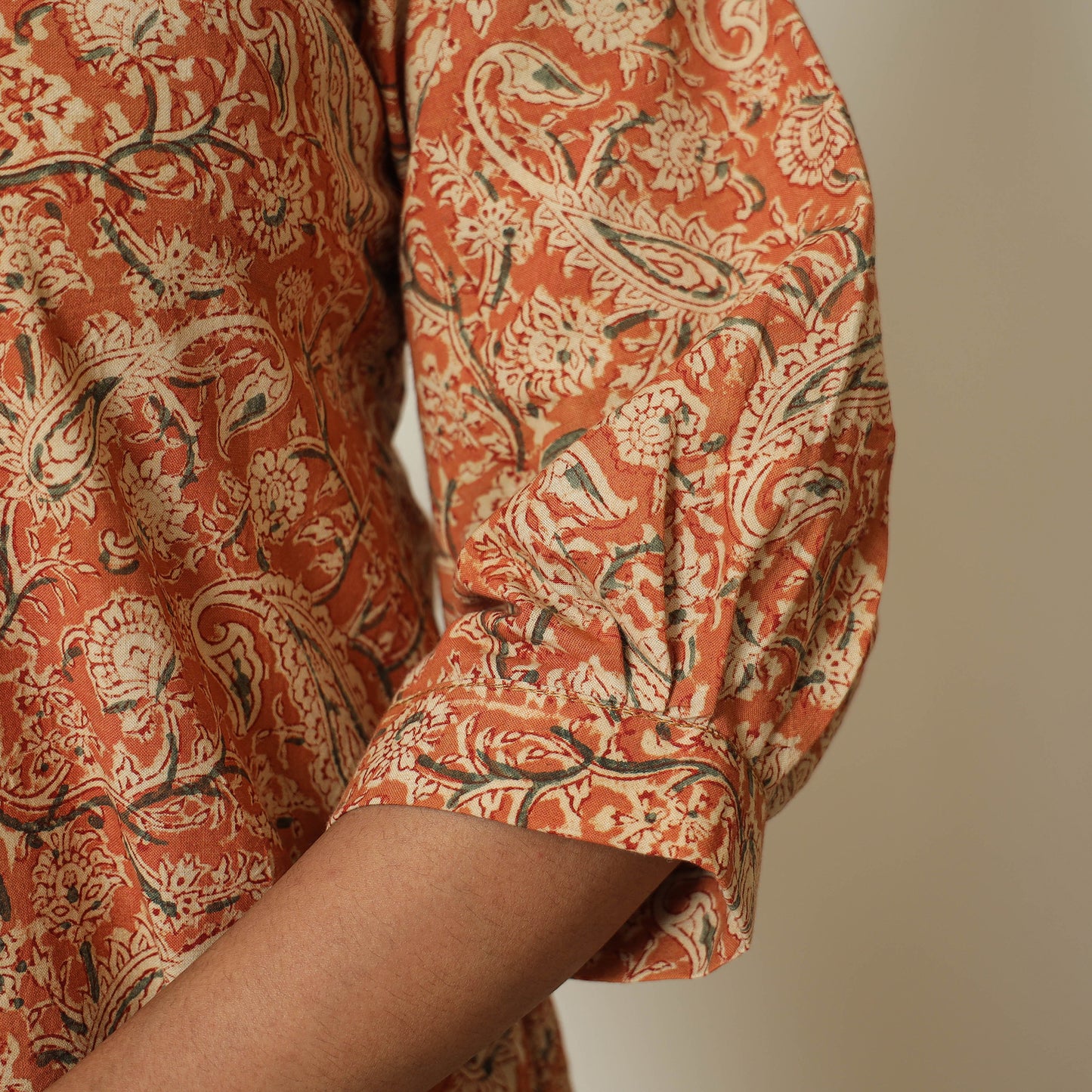 Orange - Pedana Kalamkari Hand Block Printed Cotton Straight Kurta 09
