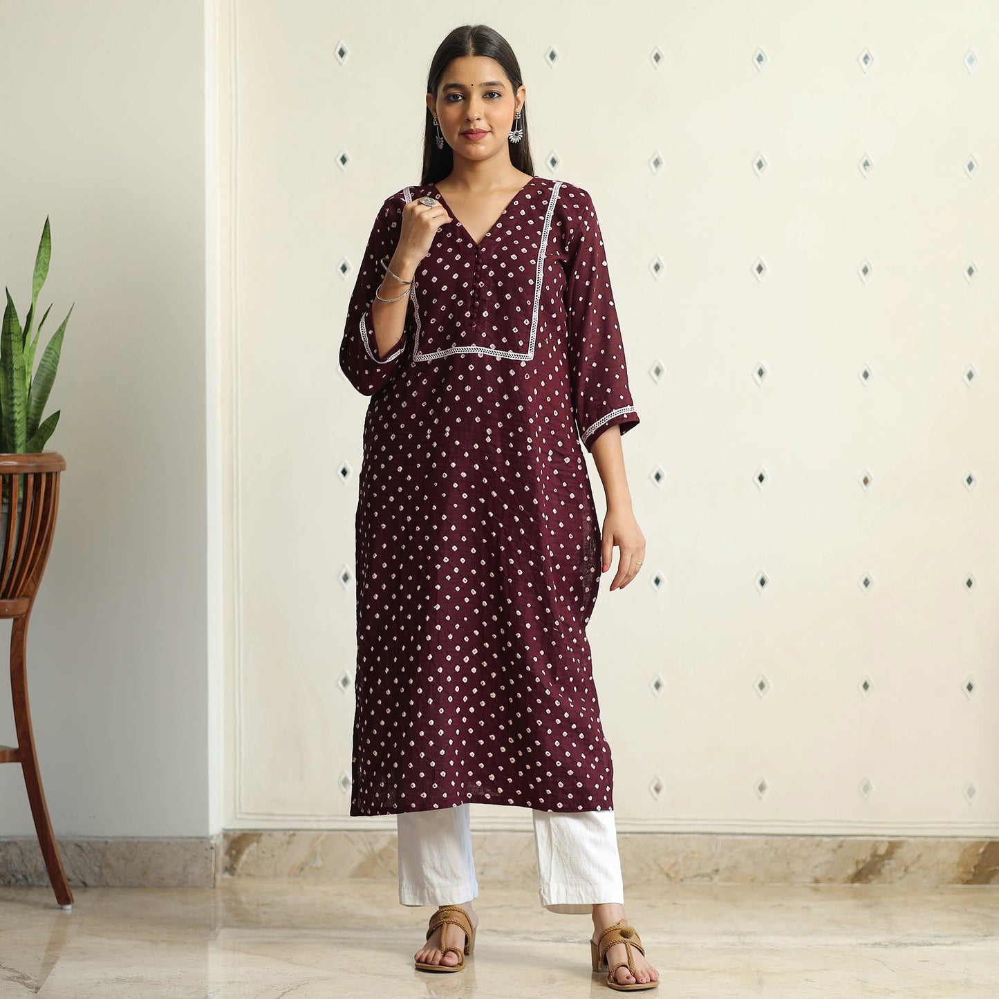 Buy Bandhani Tie-dye Cotton Straight Kurta for Women