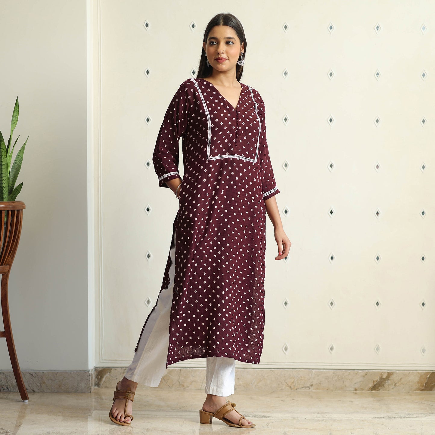 Buy Bandhani Tie-dye Cotton Straight Kurta for Women