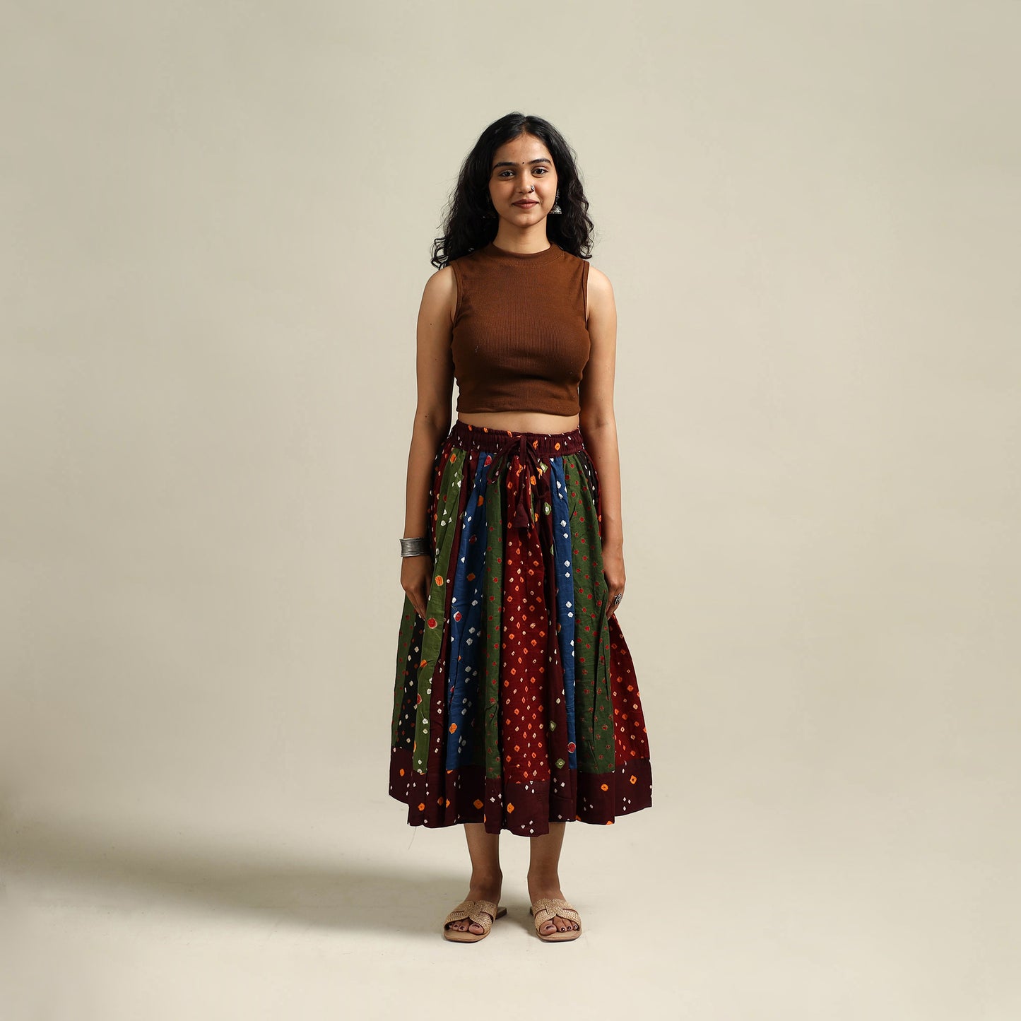 Multicolor - Bandhani Tie-Dye Patchwork Cotton Short Skirt 42