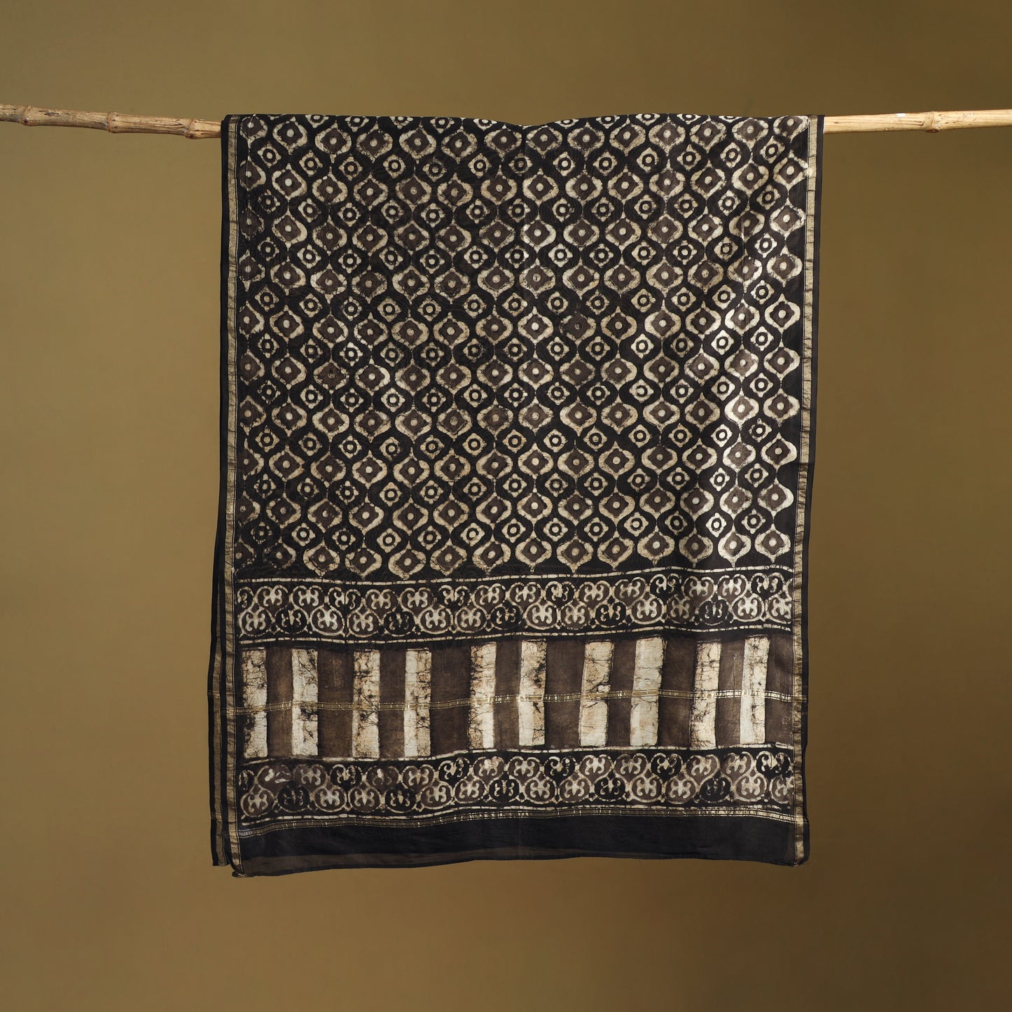 Brown - Pipad Hand Block Print Natural Dyed Chanderi Silk Handloom Dupatta 25