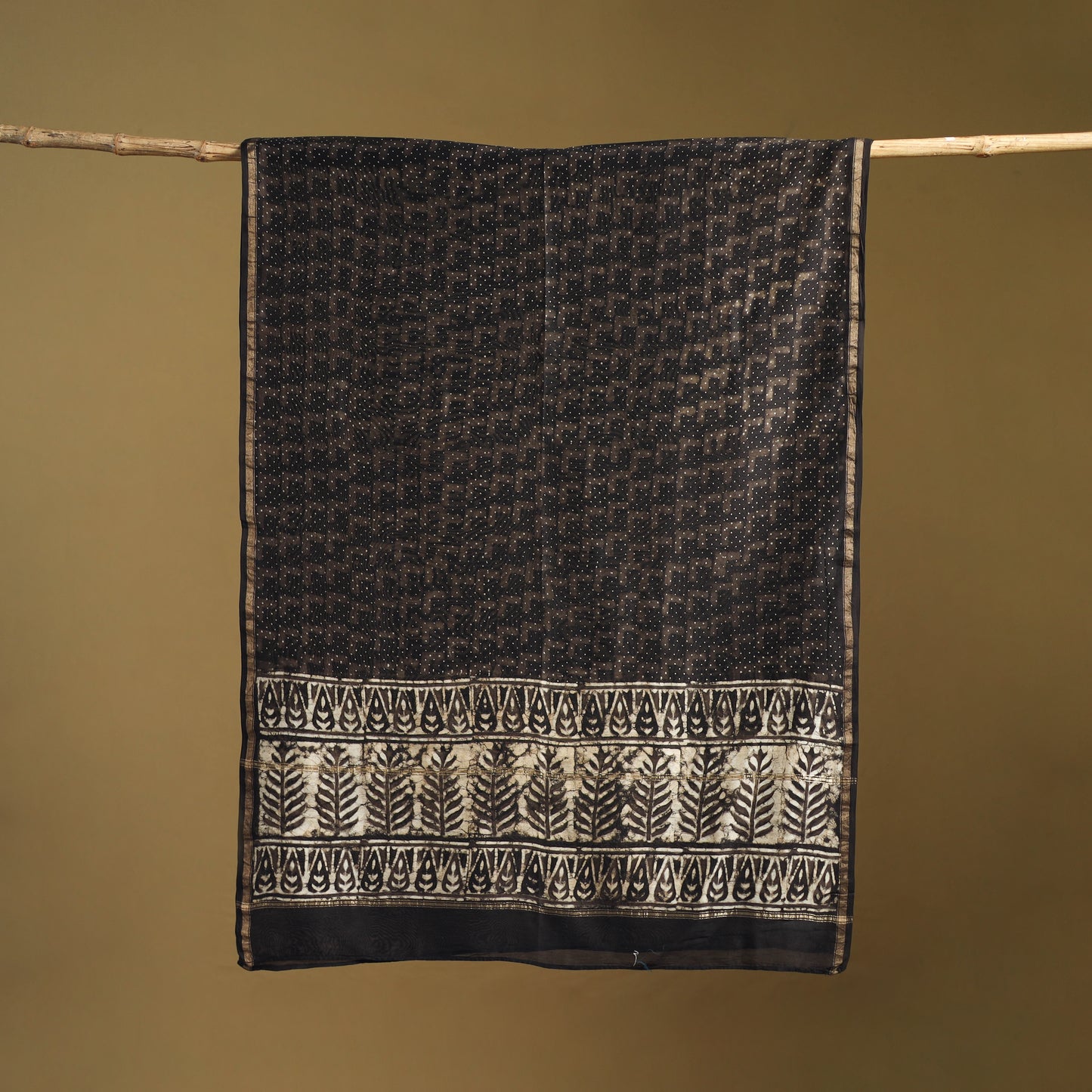 Brown - Pipad Hand Block Print Natural Dyed Chanderi Silk Handloom Dupatta 24