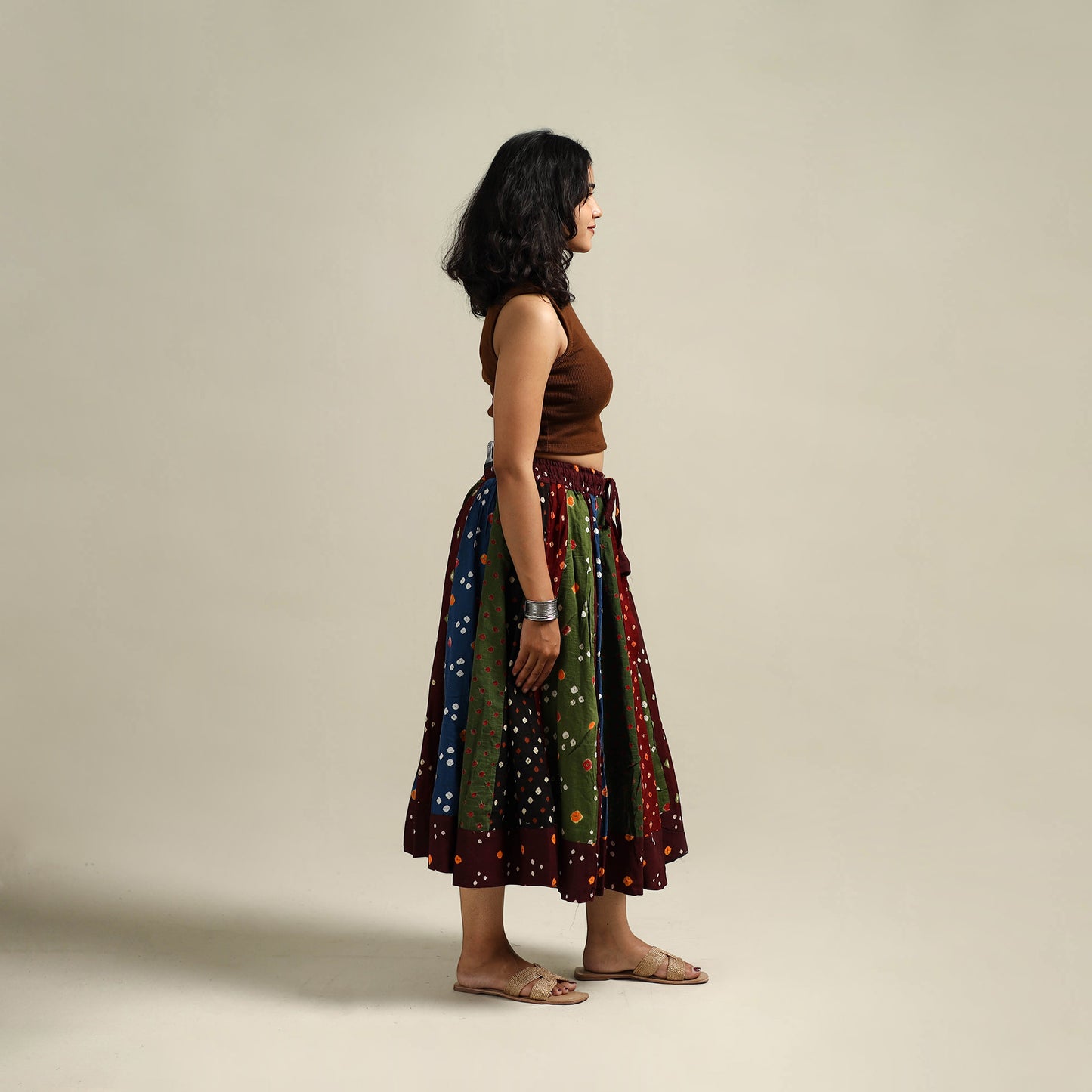 Multicolor - Bandhani Tie-Dye Patchwork Cotton Short Skirt 42
