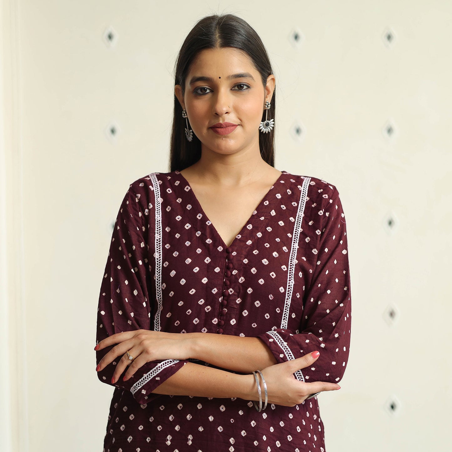 Buy Bandhani Tie-dye Cotton Straight Kurta for Women