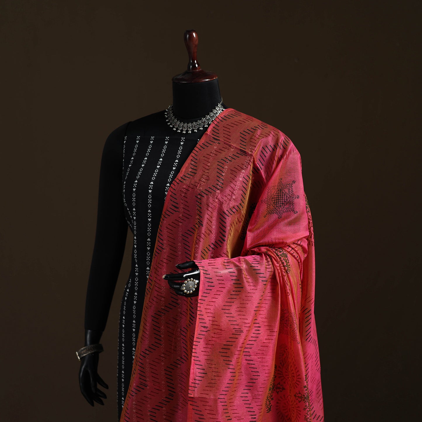 Sanganeri Hand Block Print Chanderi Silk Dupatta 50
