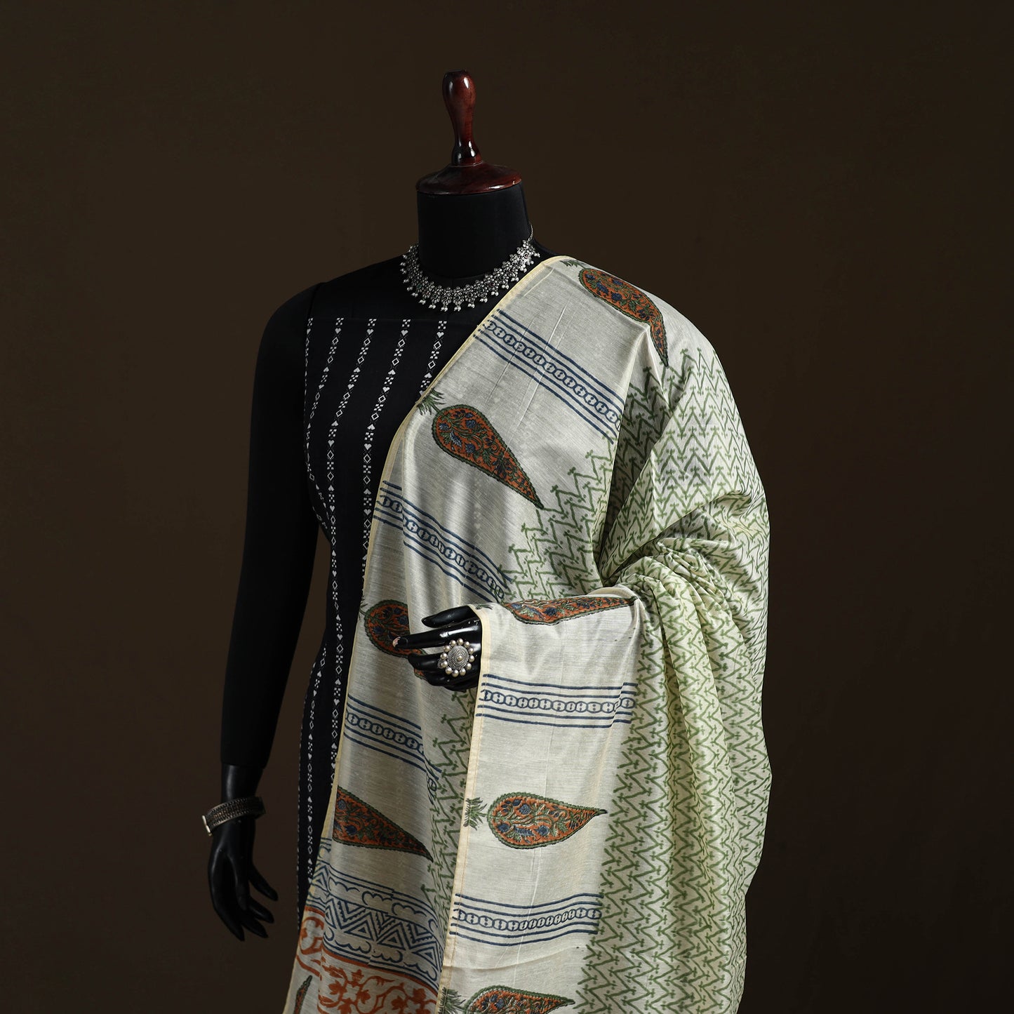 Sanganeri Hand Block Print Chanderi Silk Dupatta 51