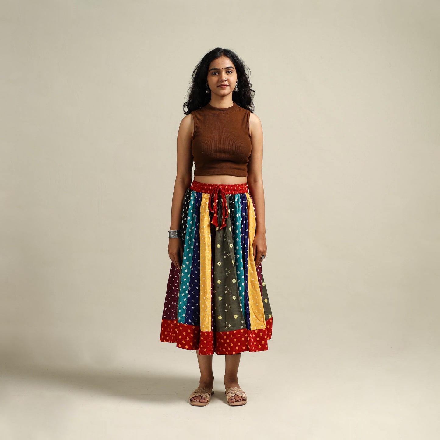 Multicolor - Bandhani Tie-Dye Patchwork Cotton Short Skirt 44