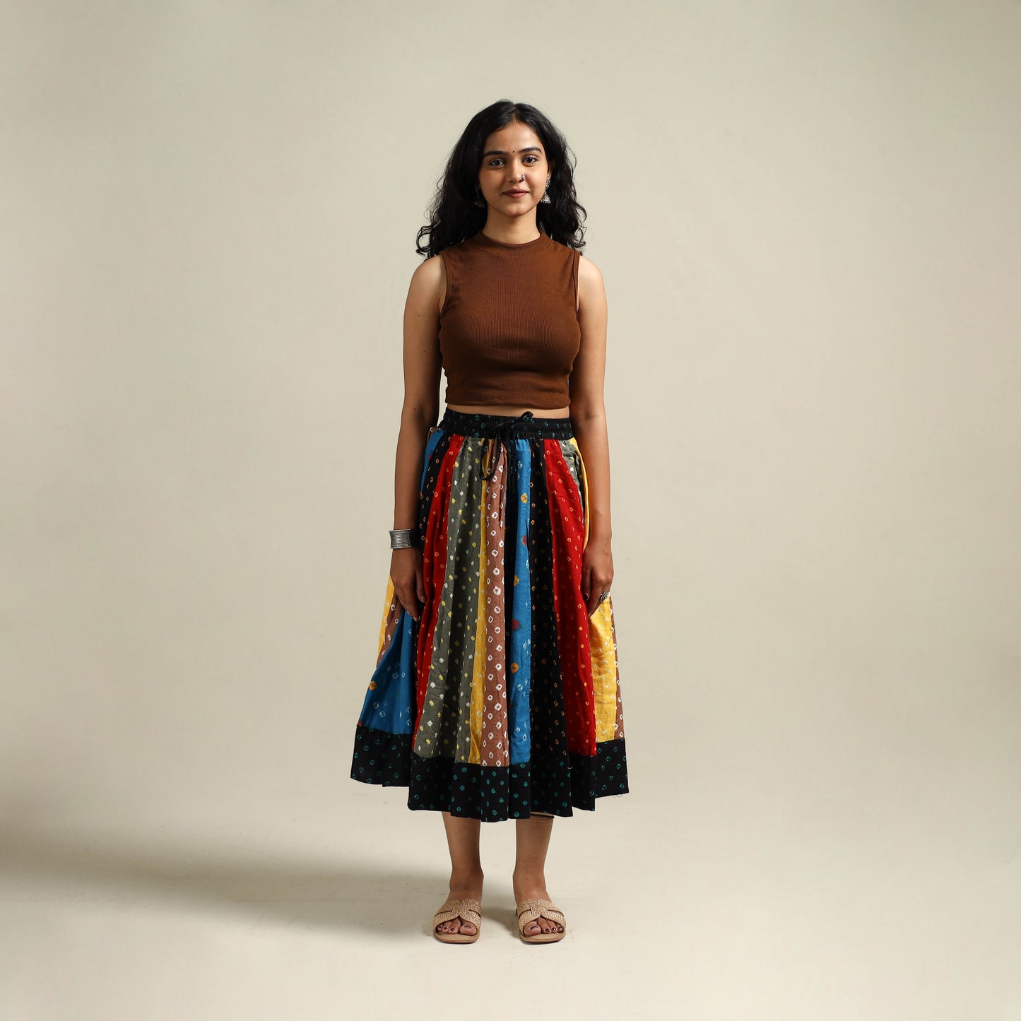 Multicolor - Bandhani Tie-Dye Patchwork Cotton Short Skirt 45