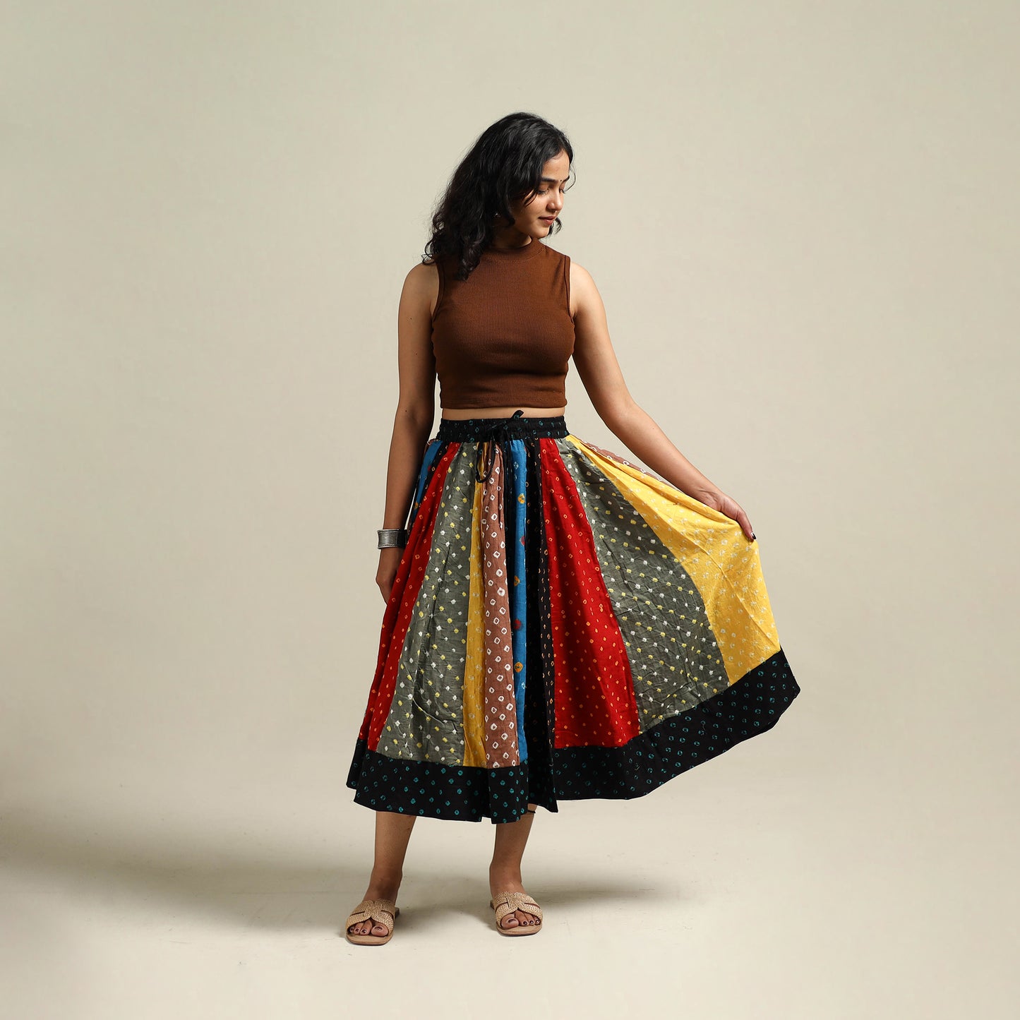 Multicolor - Bandhani Tie-Dye Patchwork Cotton Short Skirt 45