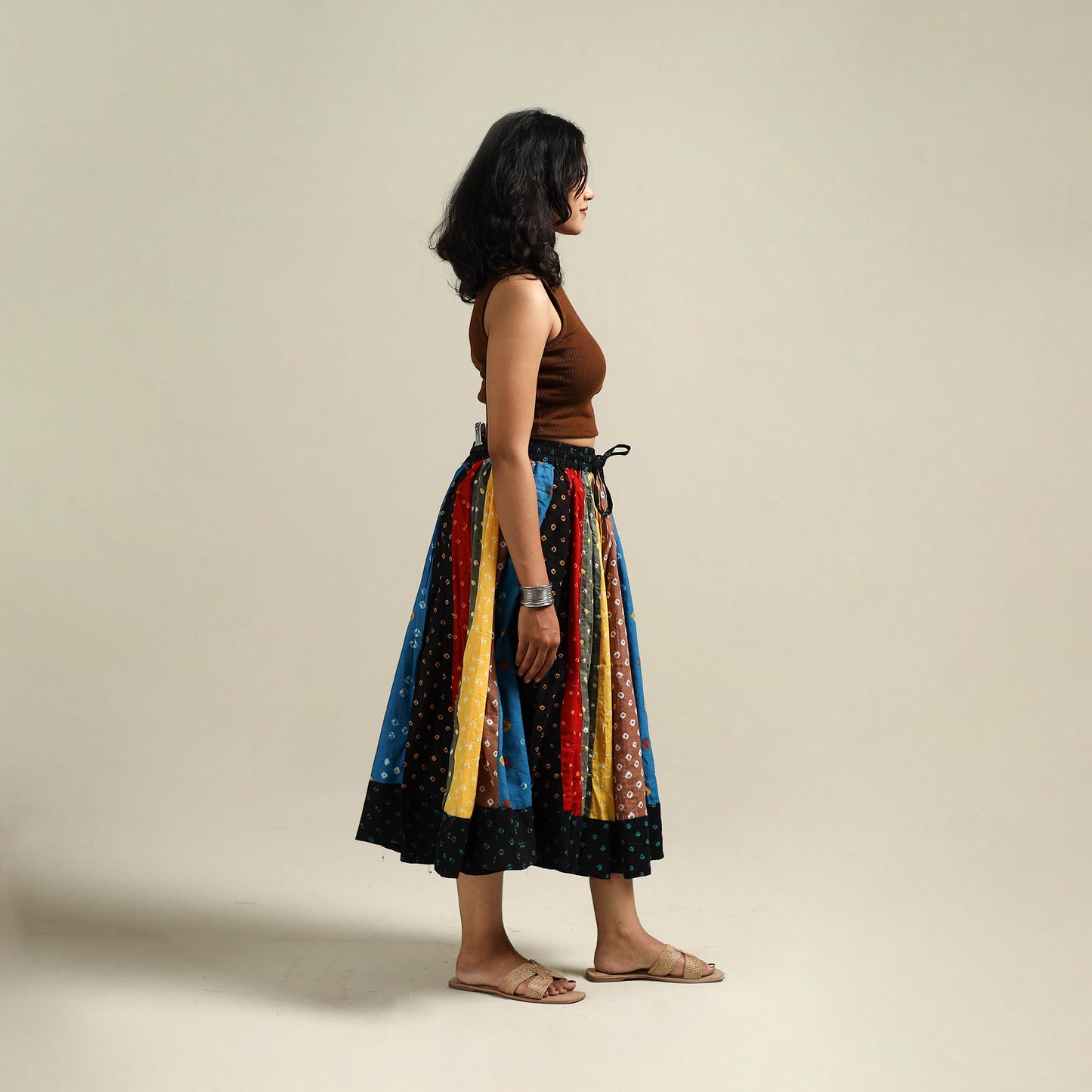 Multicolor - Bandhani Tie-Dye Patchwork Cotton Short Skirt 45