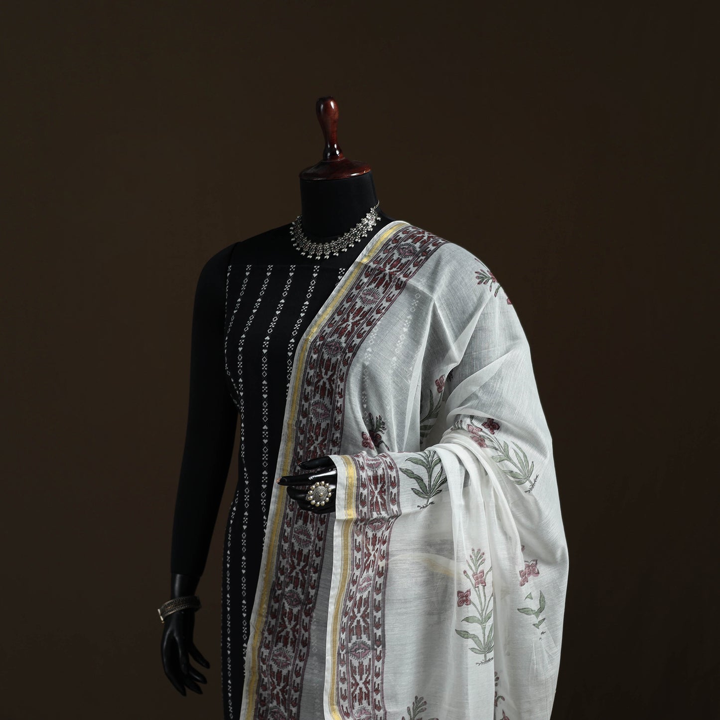 Sanganeri Hand Block Print Chanderi Silk Dupatta 53