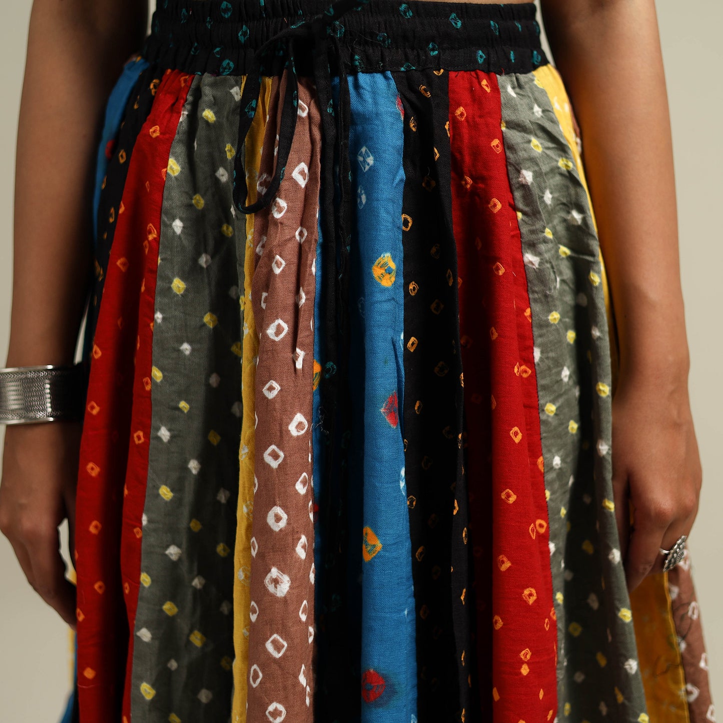 Multicolor - Bandhani Tie-Dye Patchwork Cotton Short Skirt 45