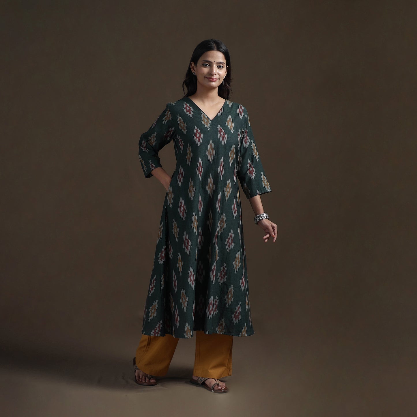 Cotton A-Line Pochampally Ikat Kurta for Women 05