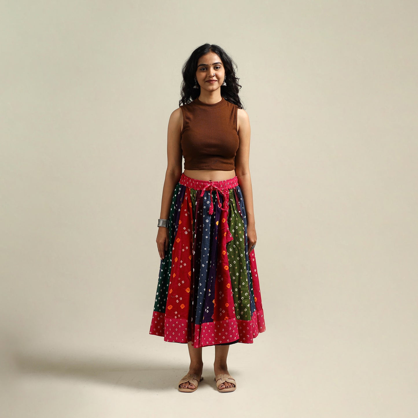 Multicolor - Bandhani Tie-Dye Patchwork Cotton Short Skirt 46