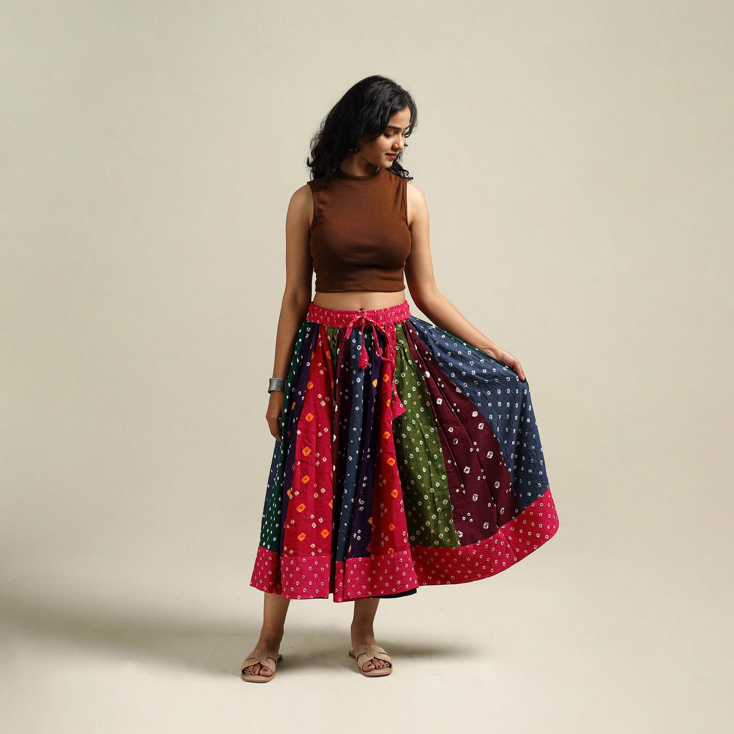 Multicolor - Bandhani Tie-Dye Patchwork Cotton Short Skirt 46