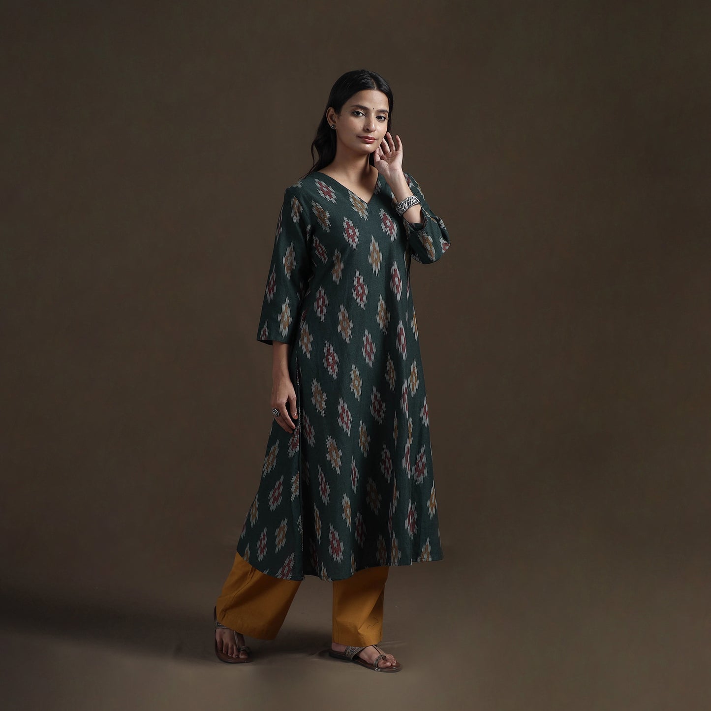 Cotton A-Line Pochampally Ikat Kurta for Women 05