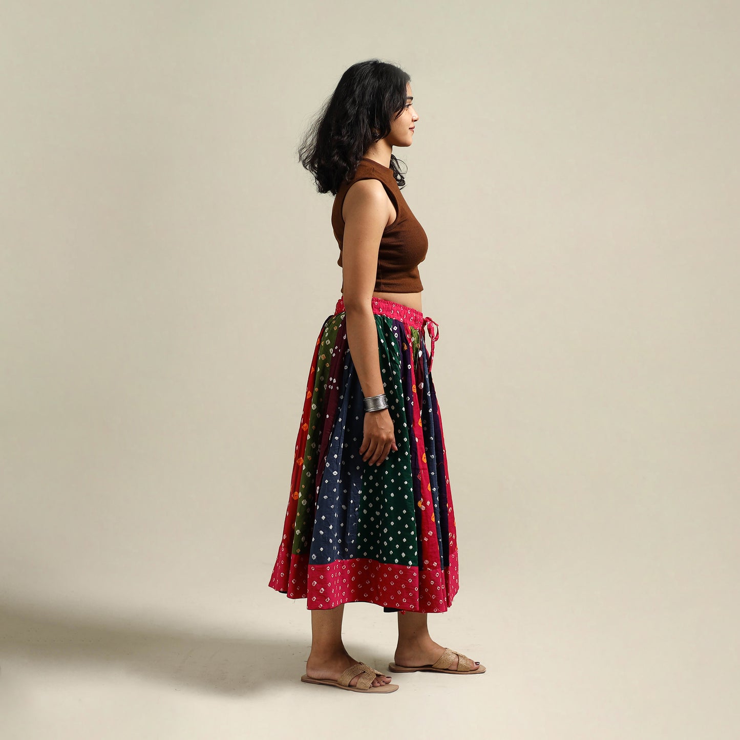 Multicolor - Bandhani Tie-Dye Patchwork Cotton Short Skirt 46