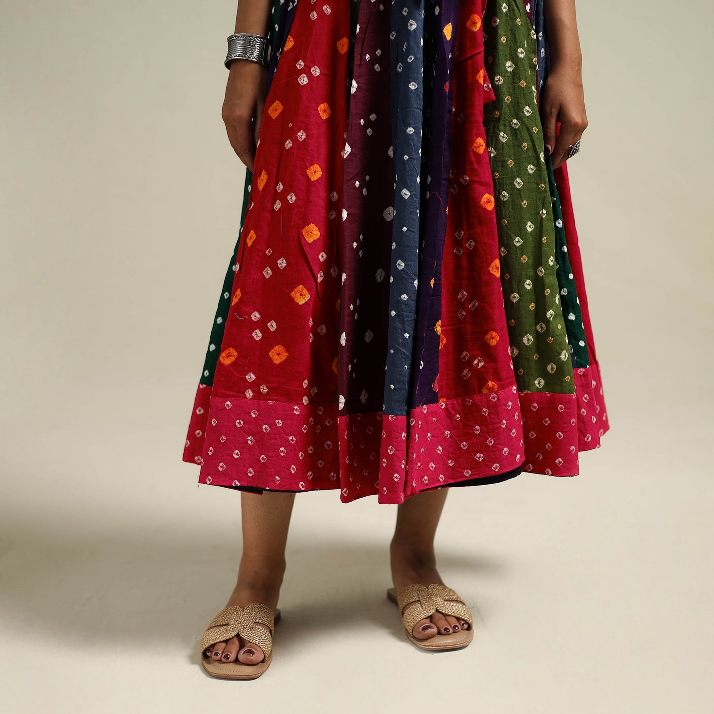 Multicolor - Bandhani Tie-Dye Patchwork Cotton Short Skirt 46