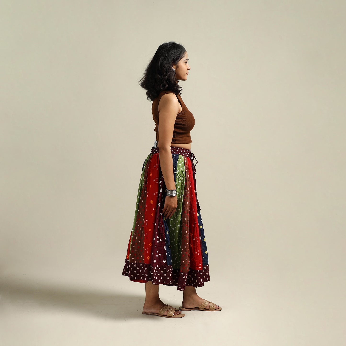 Multicolor - Bandhani Tie-Dye Patchwork Cotton Short Skirt 47