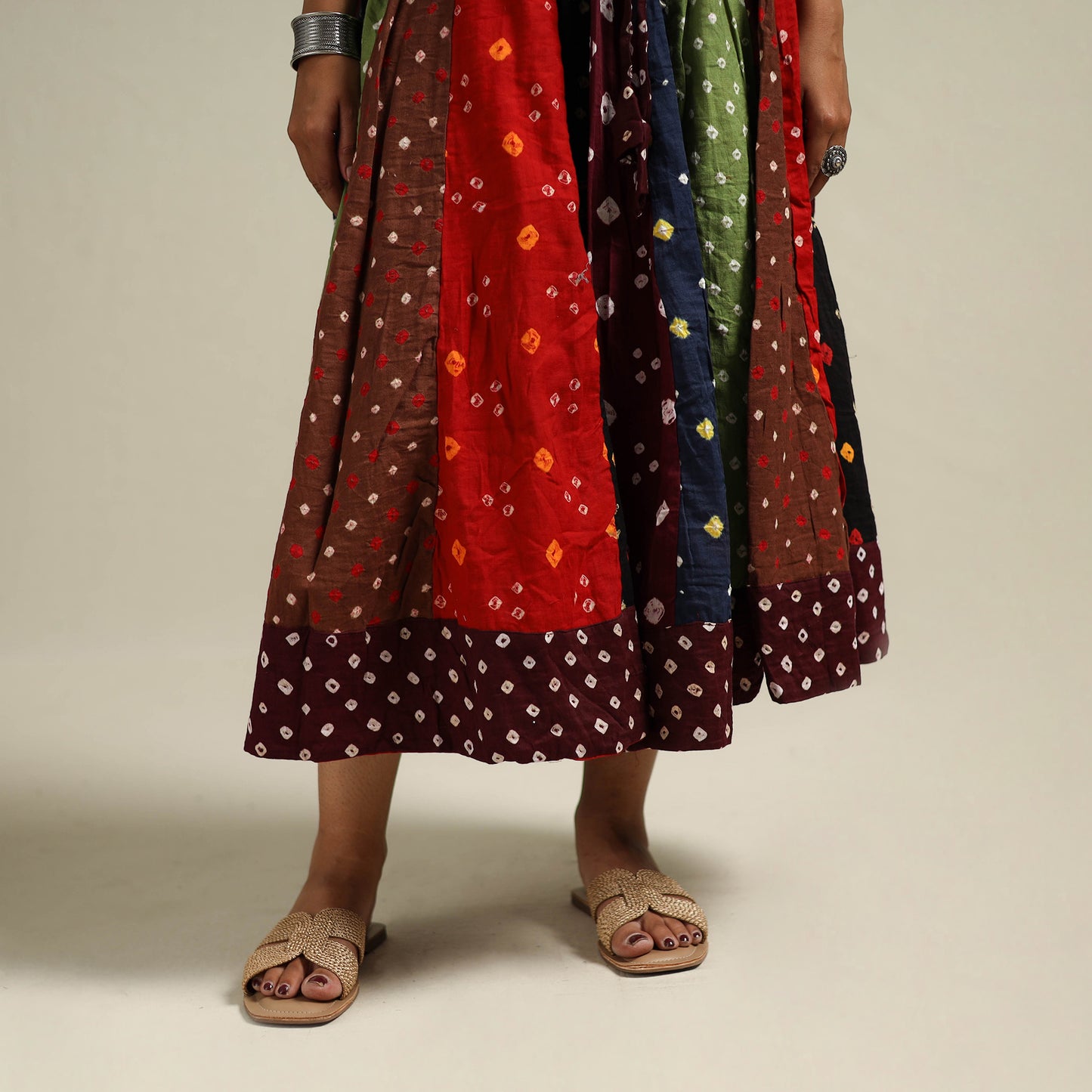 Multicolor - Bandhani Tie-Dye Patchwork Cotton Short Skirt 47