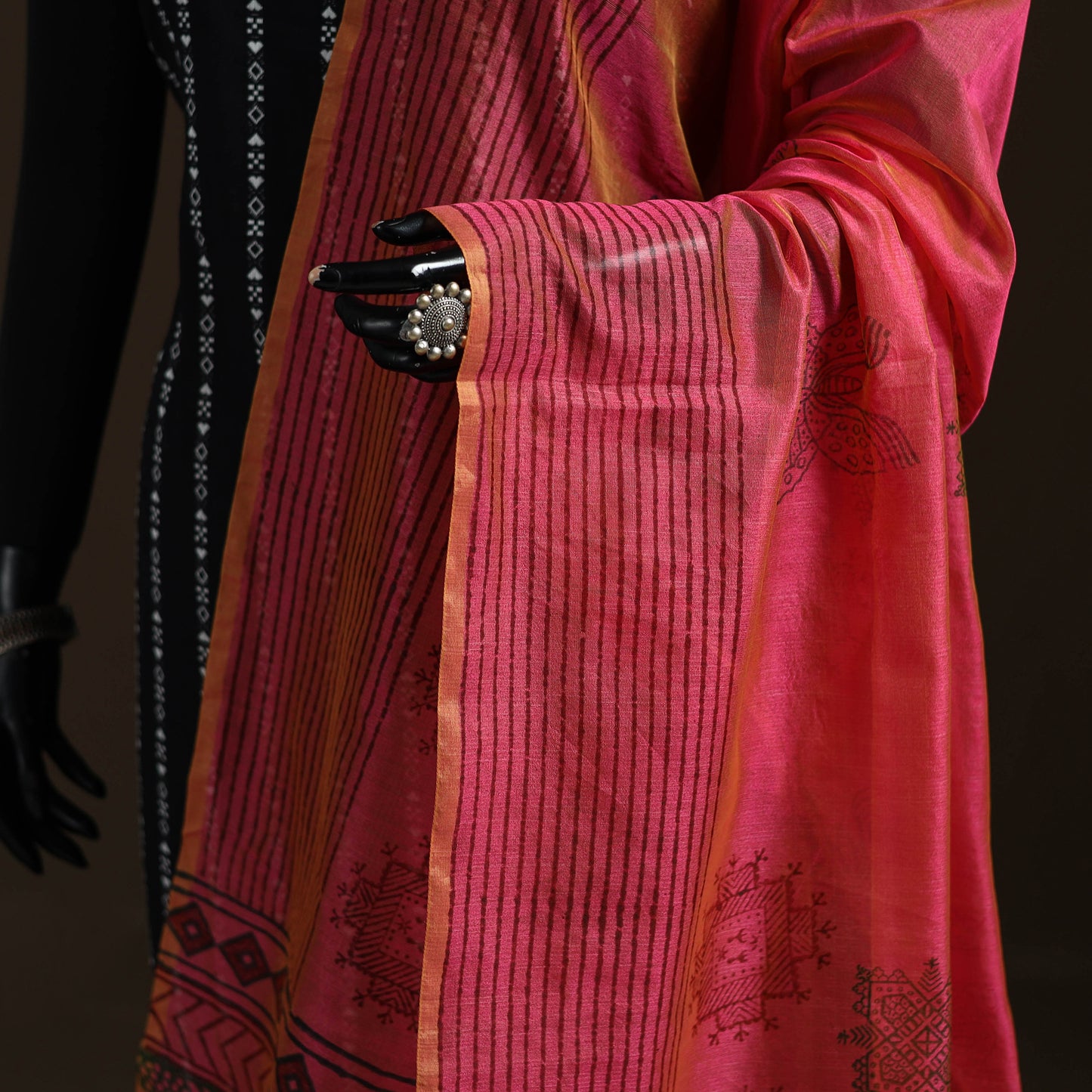 Sanganeri Hand Block Print Chanderi Silk Dupatta 55