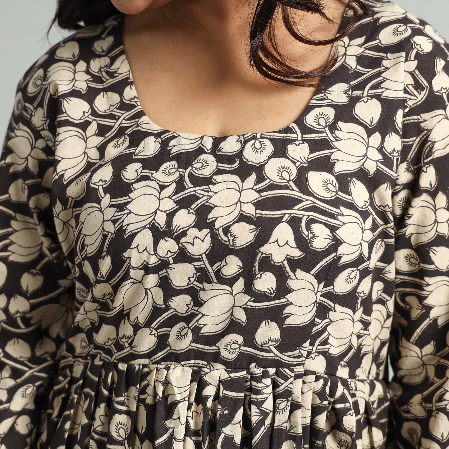 Black - Kalamkari Printed Tiered Cotton Dress
