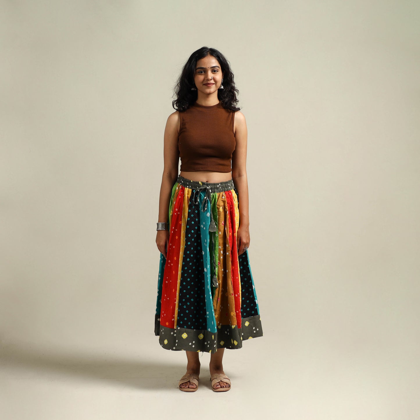 Multicolor - Bandhani Tie-Dye Patchwork Cotton Short Skirt 48