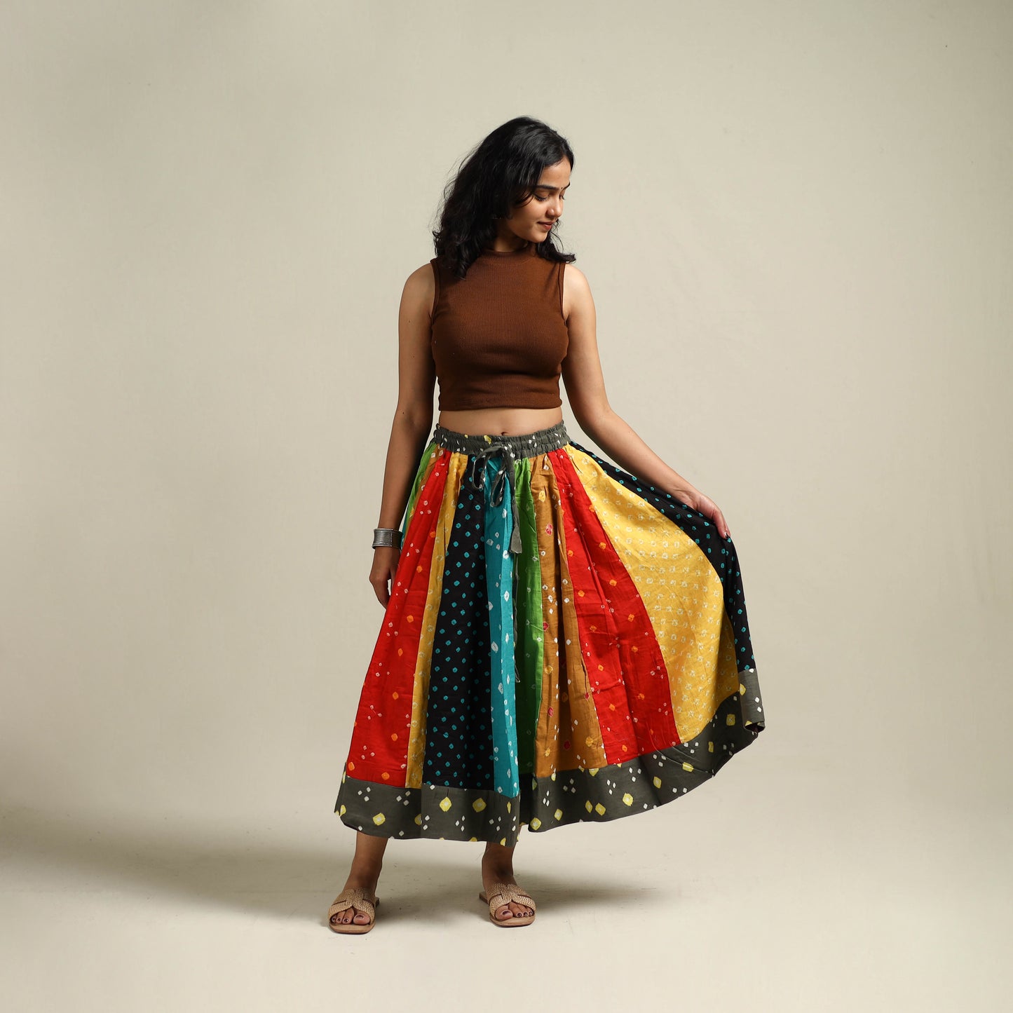 Multicolor - Bandhani Tie-Dye Patchwork Cotton Short Skirt 48