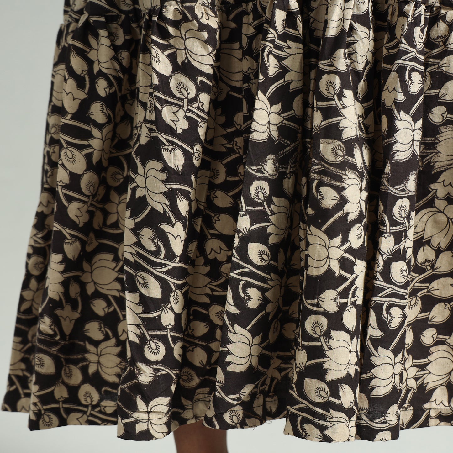 Black - Kalamkari Printed Tiered Cotton Dress
