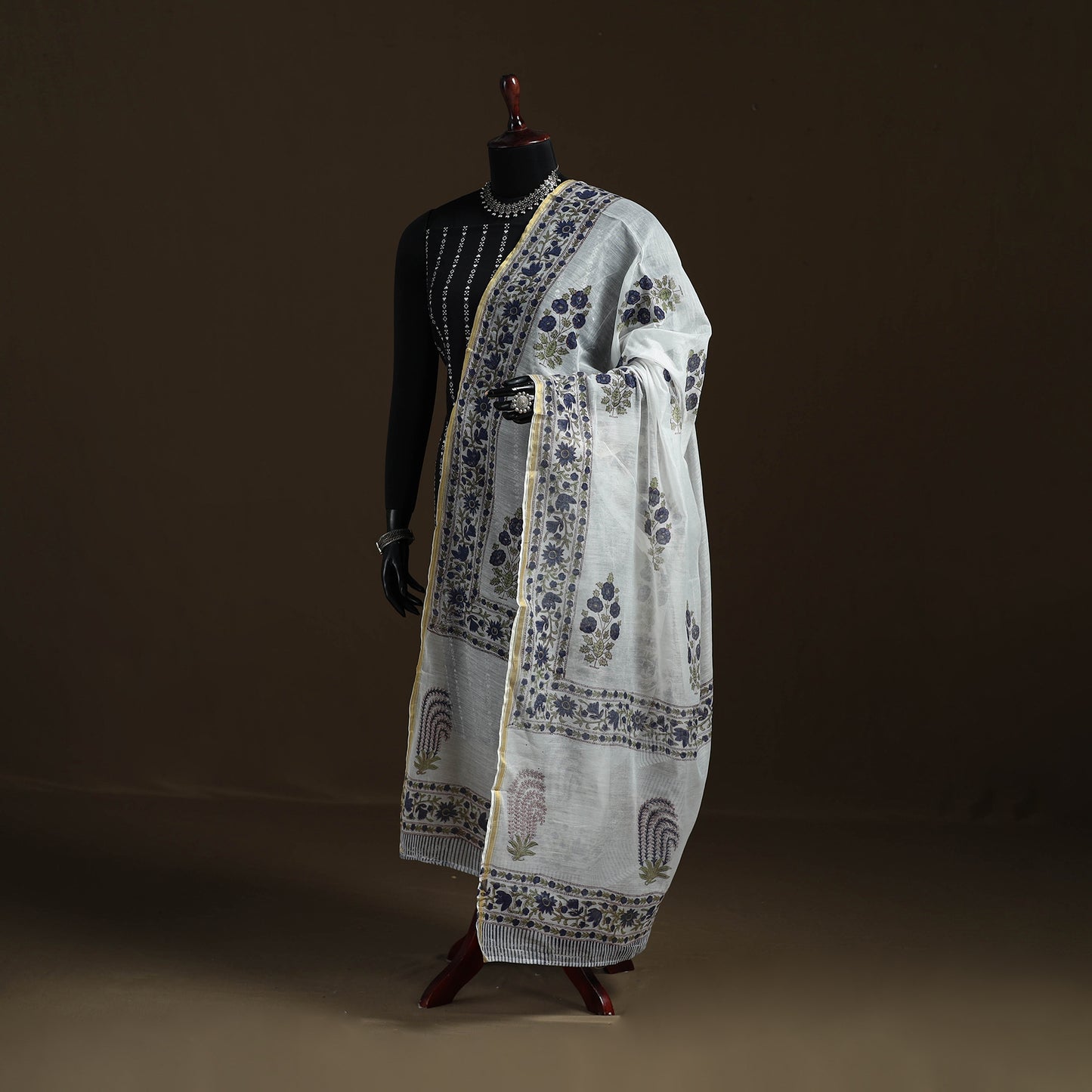 Sanganeri Hand Block Print Chanderi Silk Dupatta 56