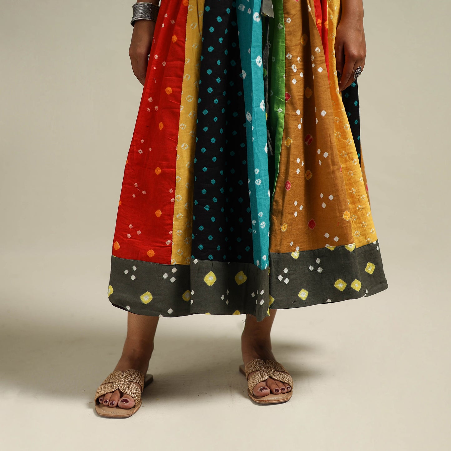 Multicolor - Bandhani Tie-Dye Patchwork Cotton Short Skirt 48