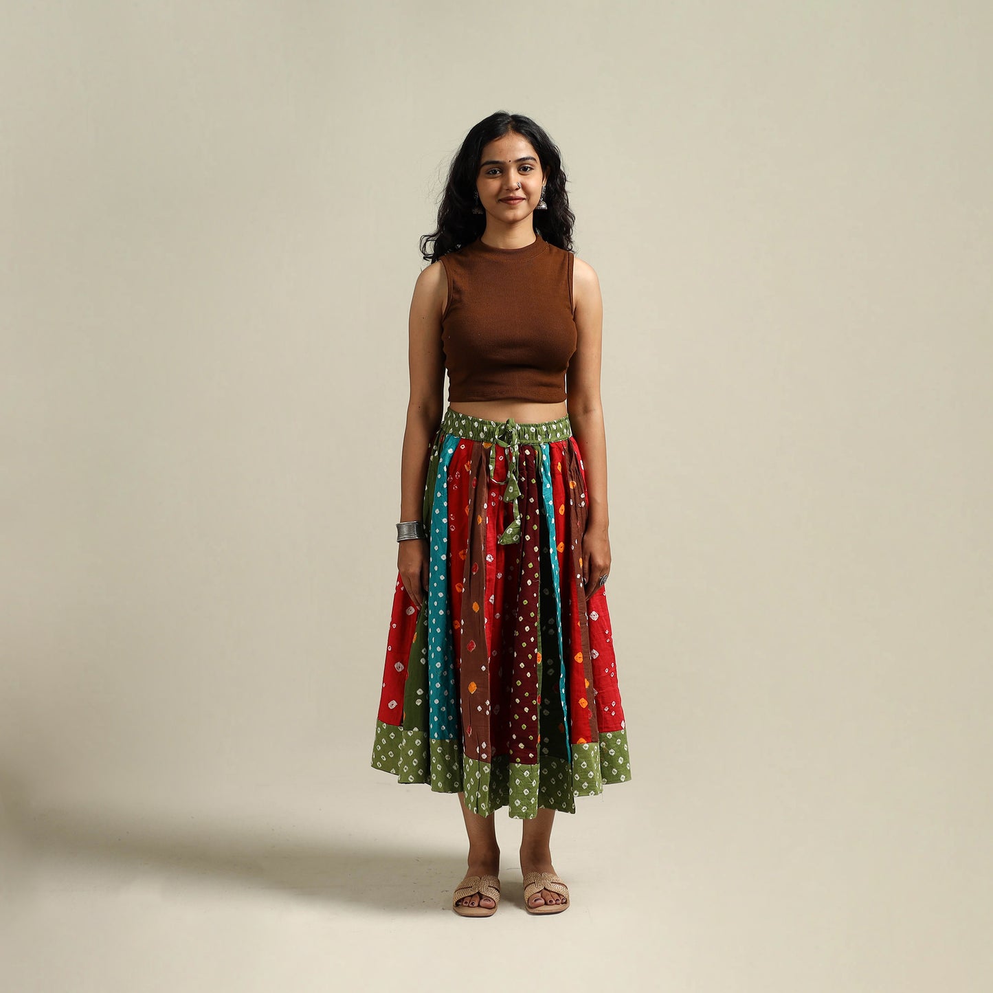 Multicolor - Bandhani Tie-Dye Patchwork Cotton Short Skirt 49