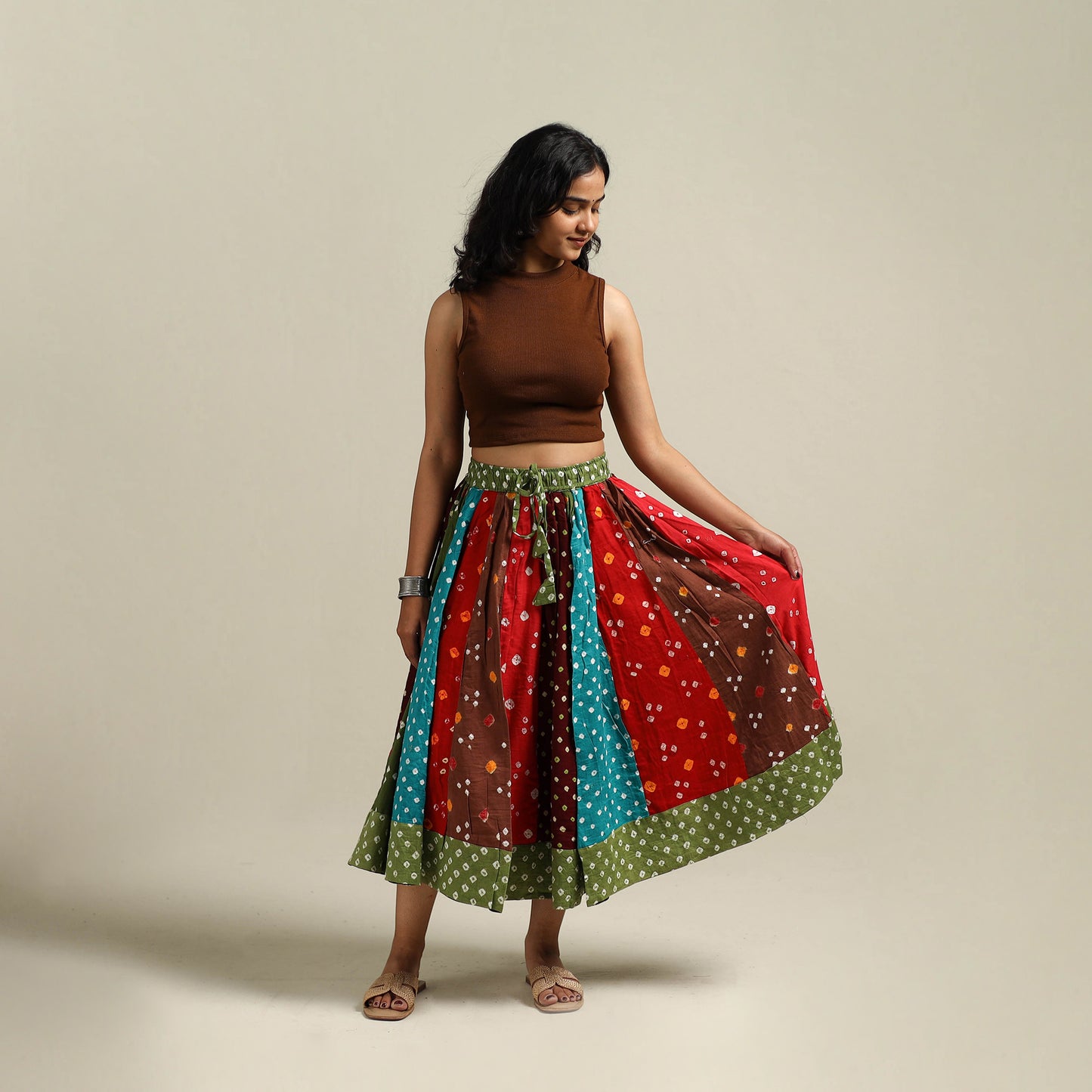 Multicolor - Bandhani Tie-Dye Patchwork Cotton Short Skirt 49