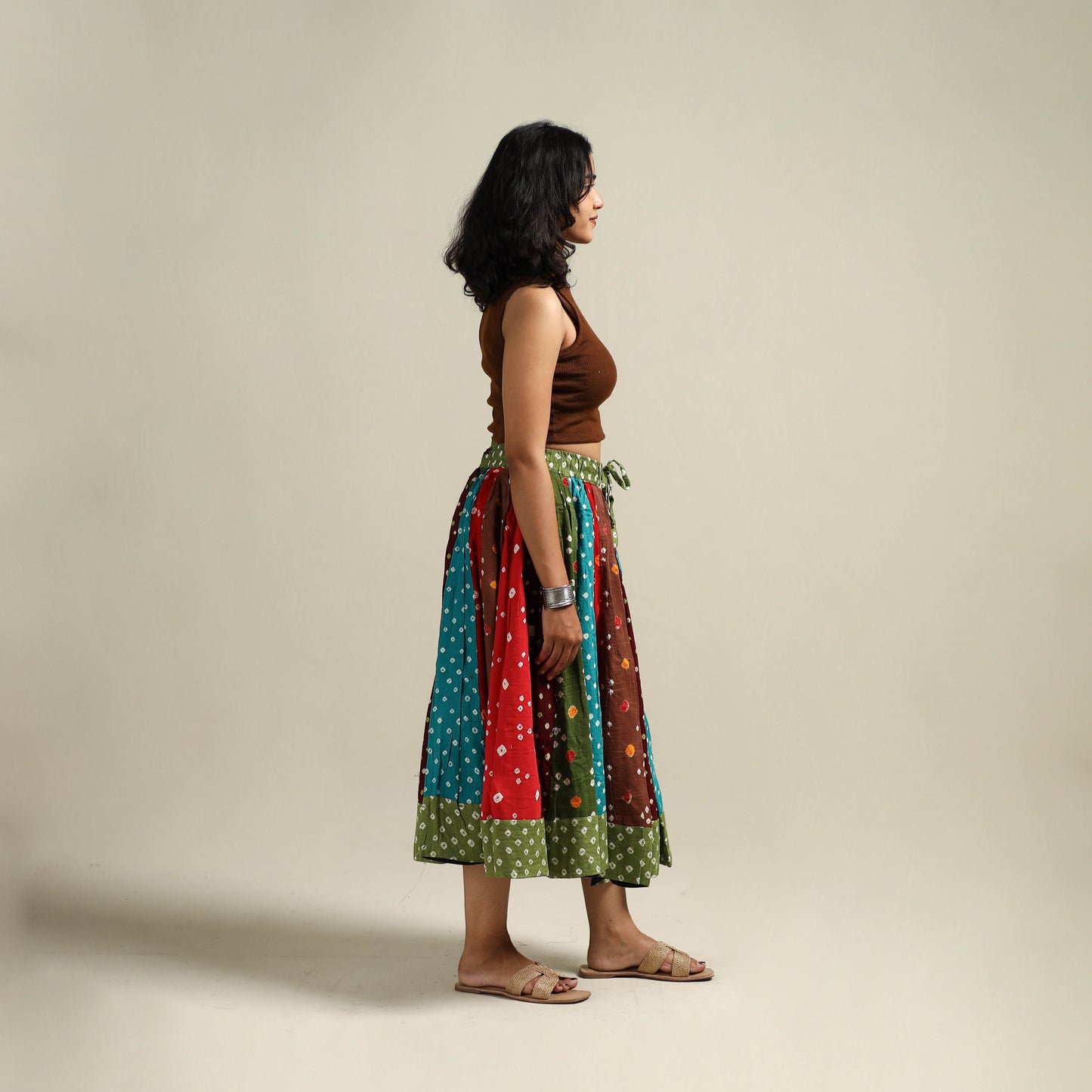 Multicolor - Bandhani Tie-Dye Patchwork Cotton Short Skirt 49