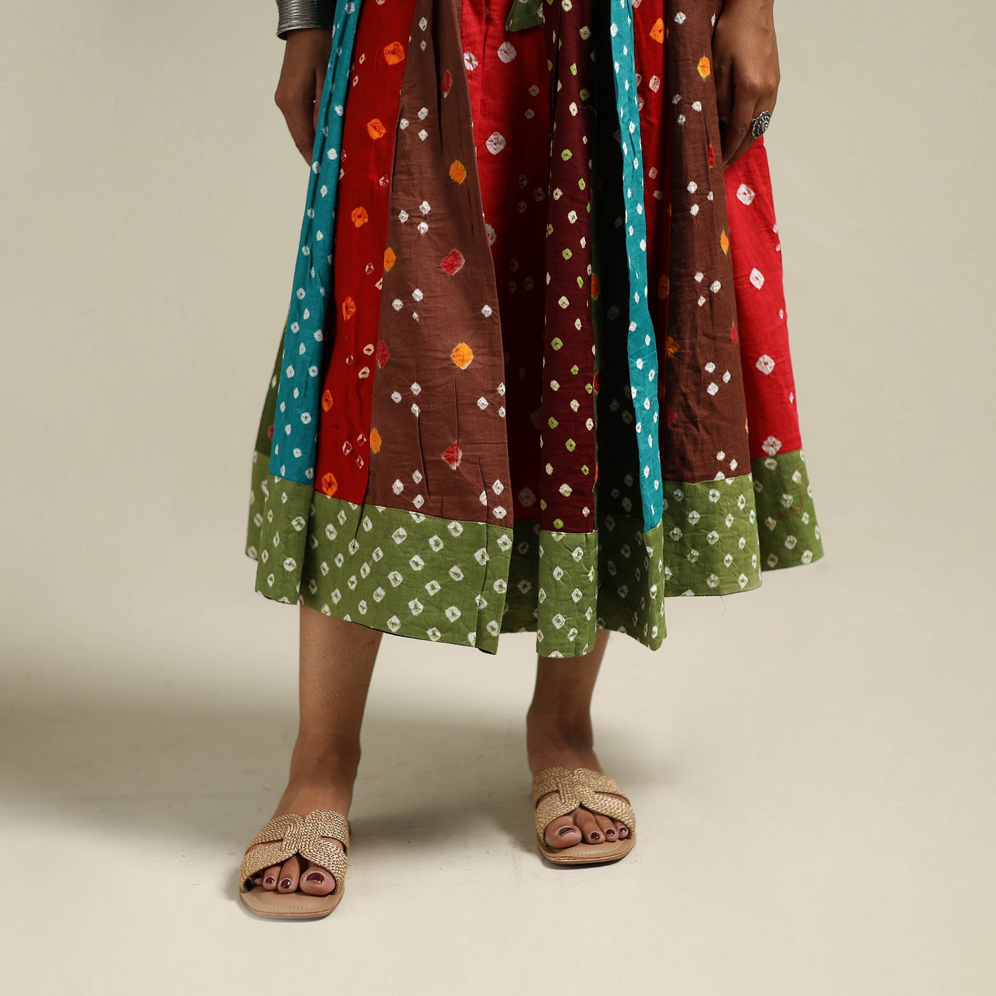 Multicolor - Bandhani Tie-Dye Patchwork Cotton Short Skirt 49