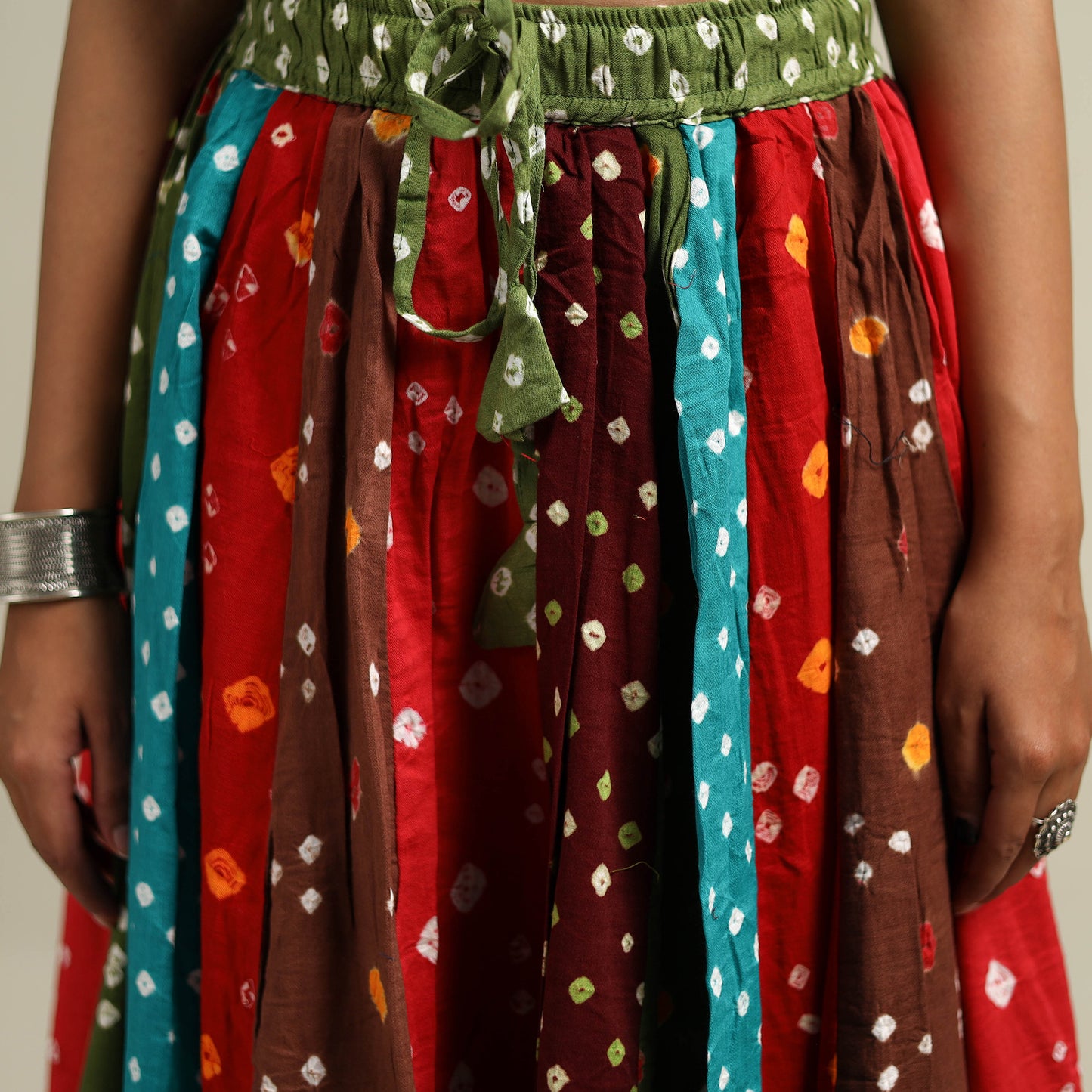 Multicolor - Bandhani Tie-Dye Patchwork Cotton Short Skirt 49