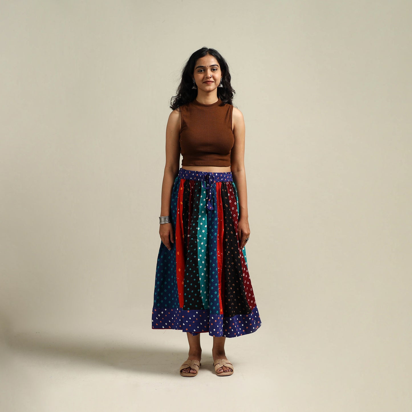 Multicolor - Bandhani Tie-Dye Patchwork Cotton Short Skirt 50