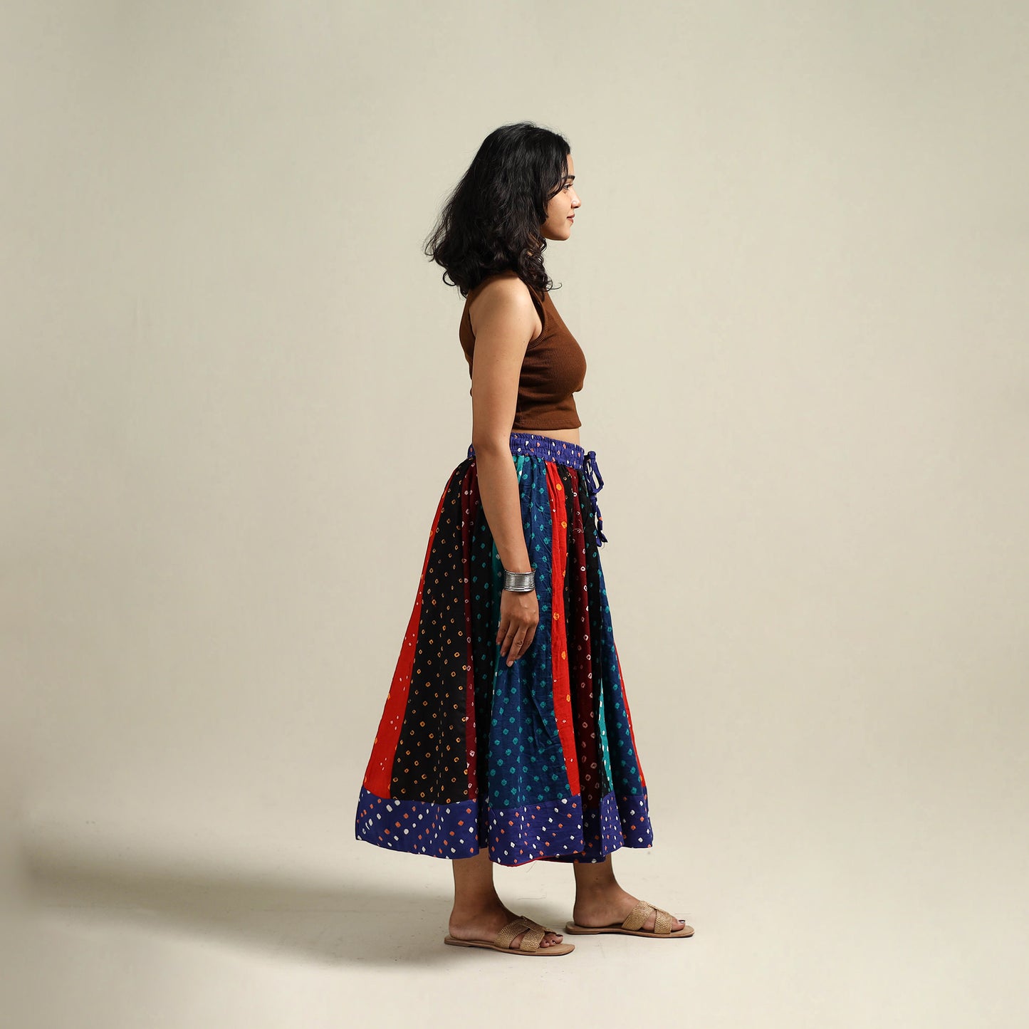 Multicolor - Bandhani Tie-Dye Patchwork Cotton Short Skirt 50